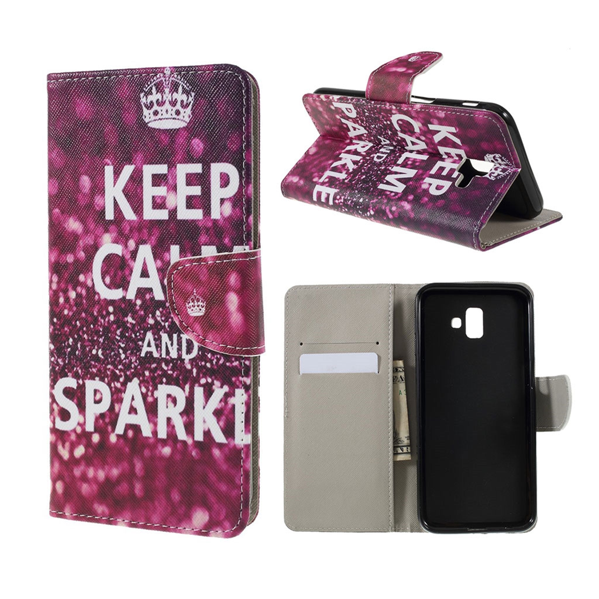 Samsung Galaxy J6 Plus (2018) cross texture leather flip case - Keep Calm and Sparkle