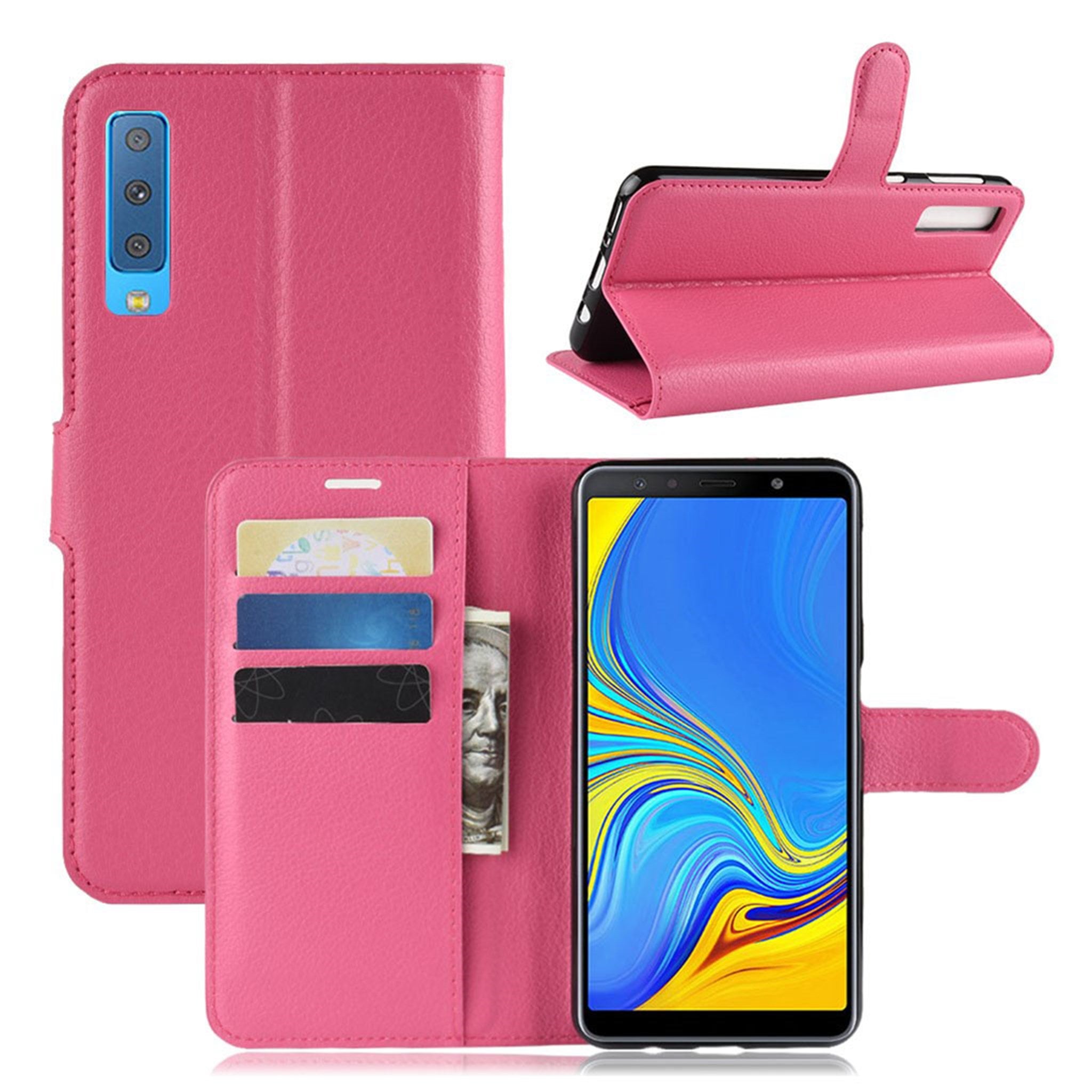Samsung Galaxy A7 (2018) litchi skin leather flip case - Rose