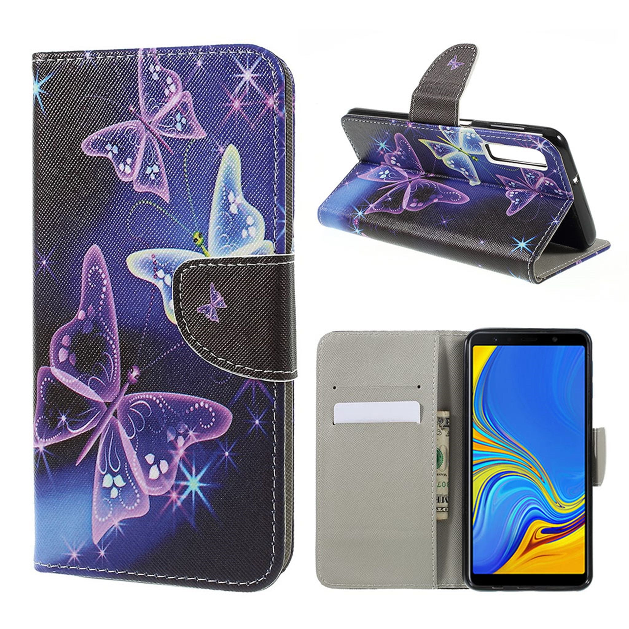 Samsung Galaxy A7 (2018) cross texture leather flip case - Butterflies