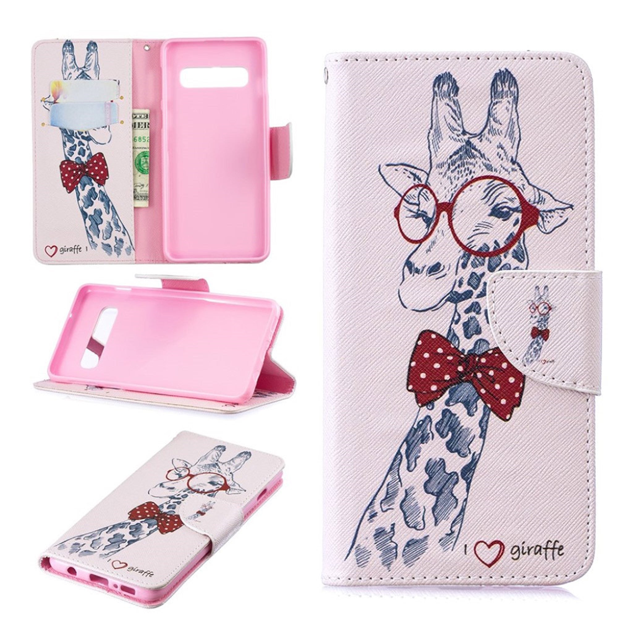 Samsung Galaxy S10 pattern printing leather flip case - Giraffe Wearing Glasses