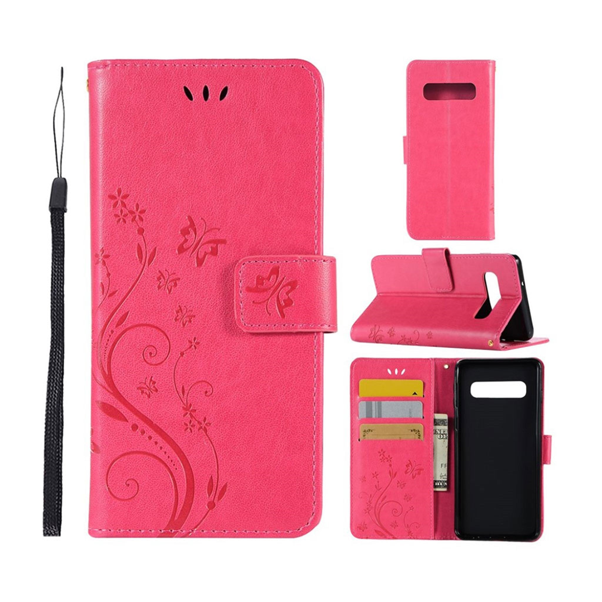 Samsung Galaxy S10 imprint butterfly flower leather flip case - Rose