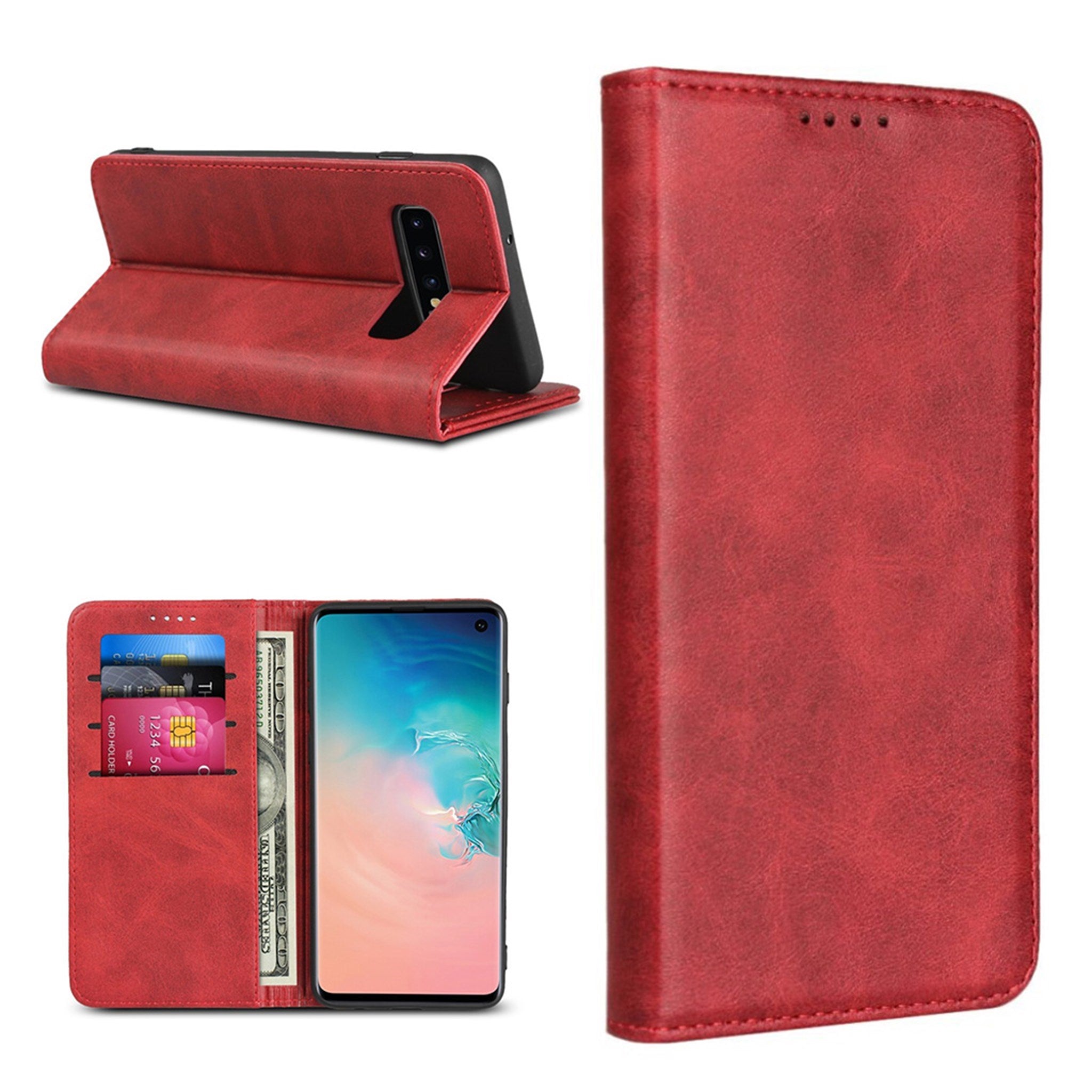 Samsung Galaxy S10 auto-absorbed leather case - Red