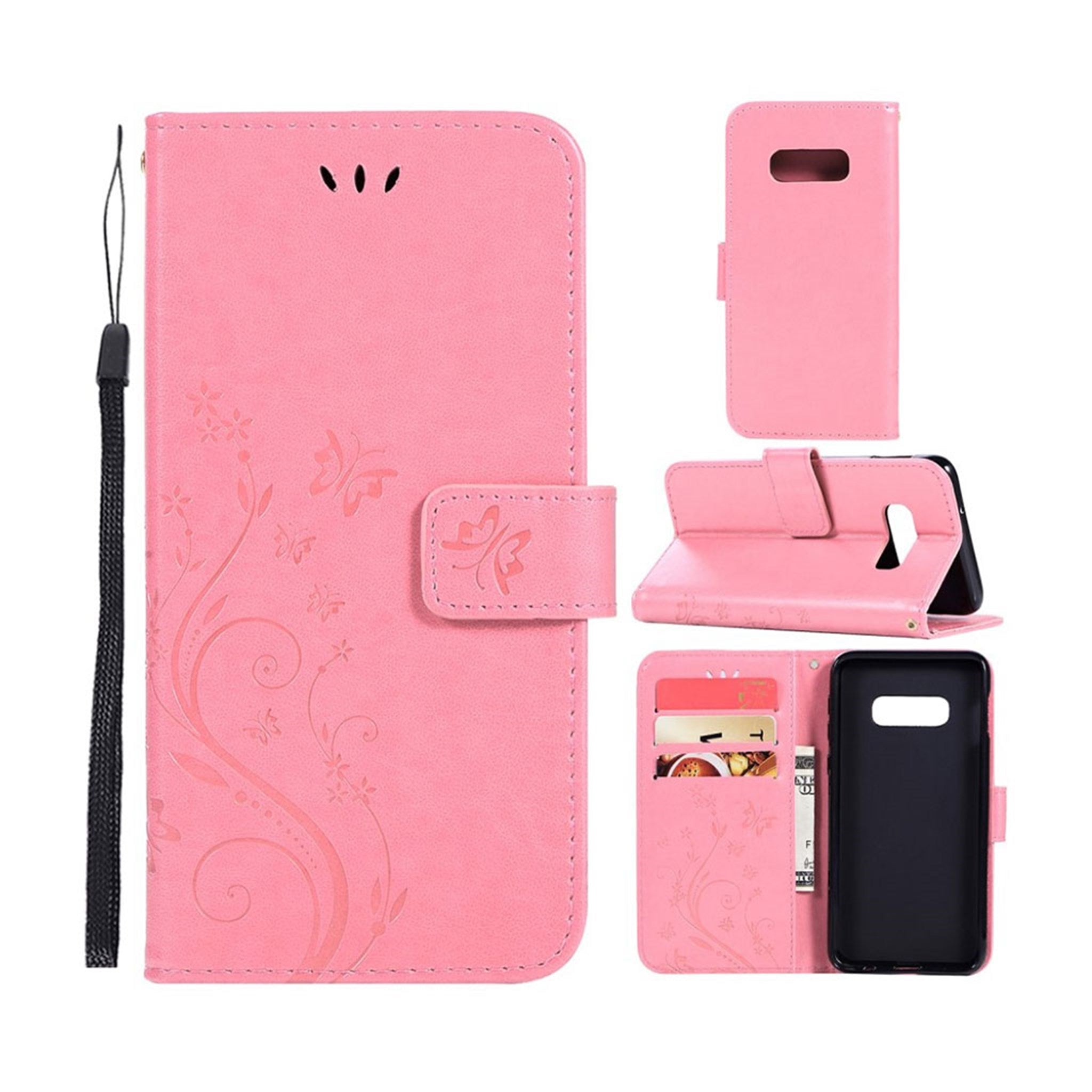 Samsung Galaxy S10e imprint butterfy flower leather flip case - Pink