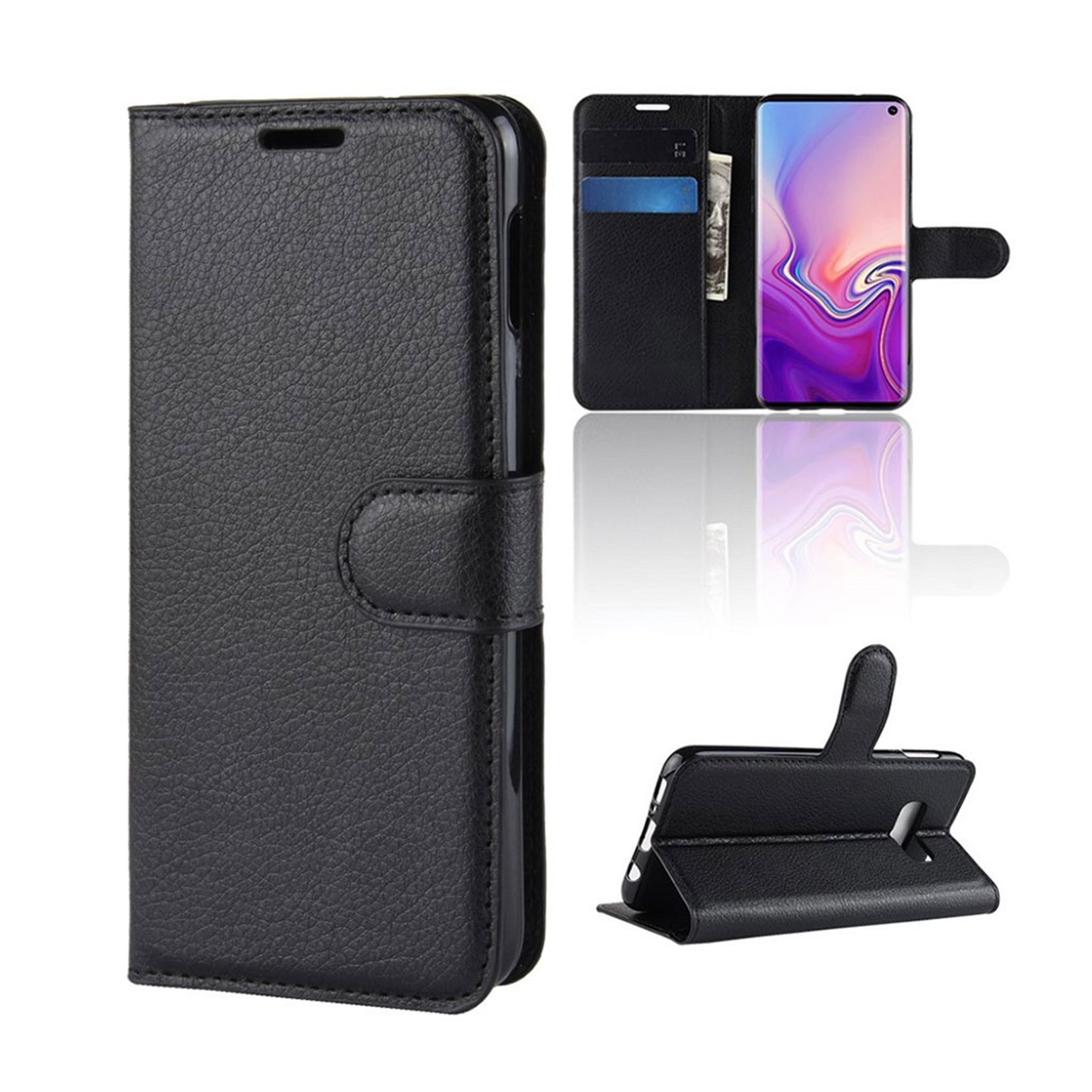 Samsung Galaxy S10e litchi skin leather flip case - Black