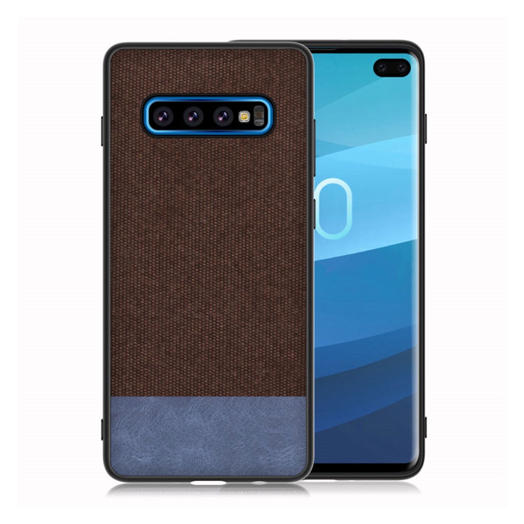 Samsung Galaxy S10 Plus cloth texture leather case - Coffee / Blue