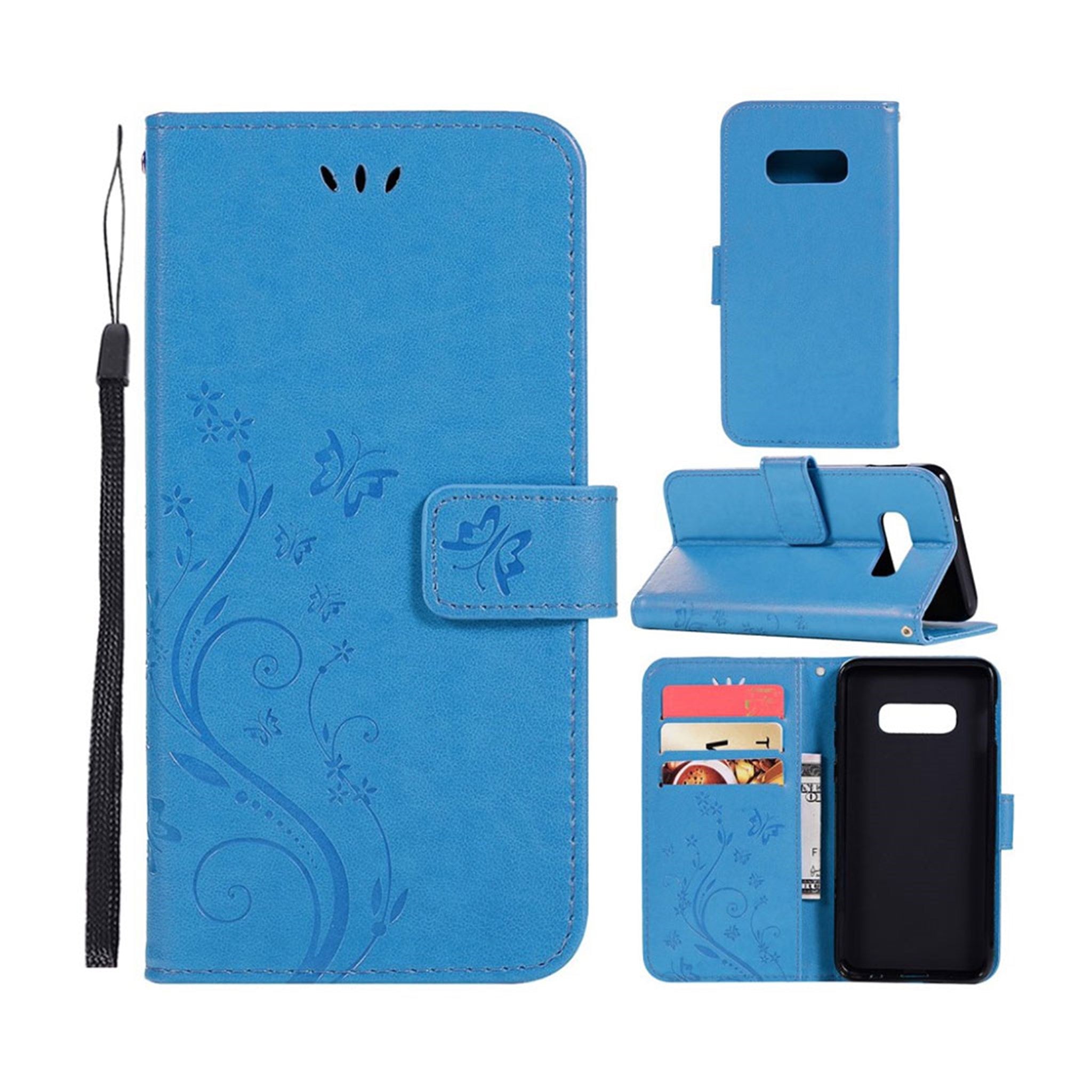 Samsung Galaxy S10 Plus imprint butterfly flower leather flip case - Blue