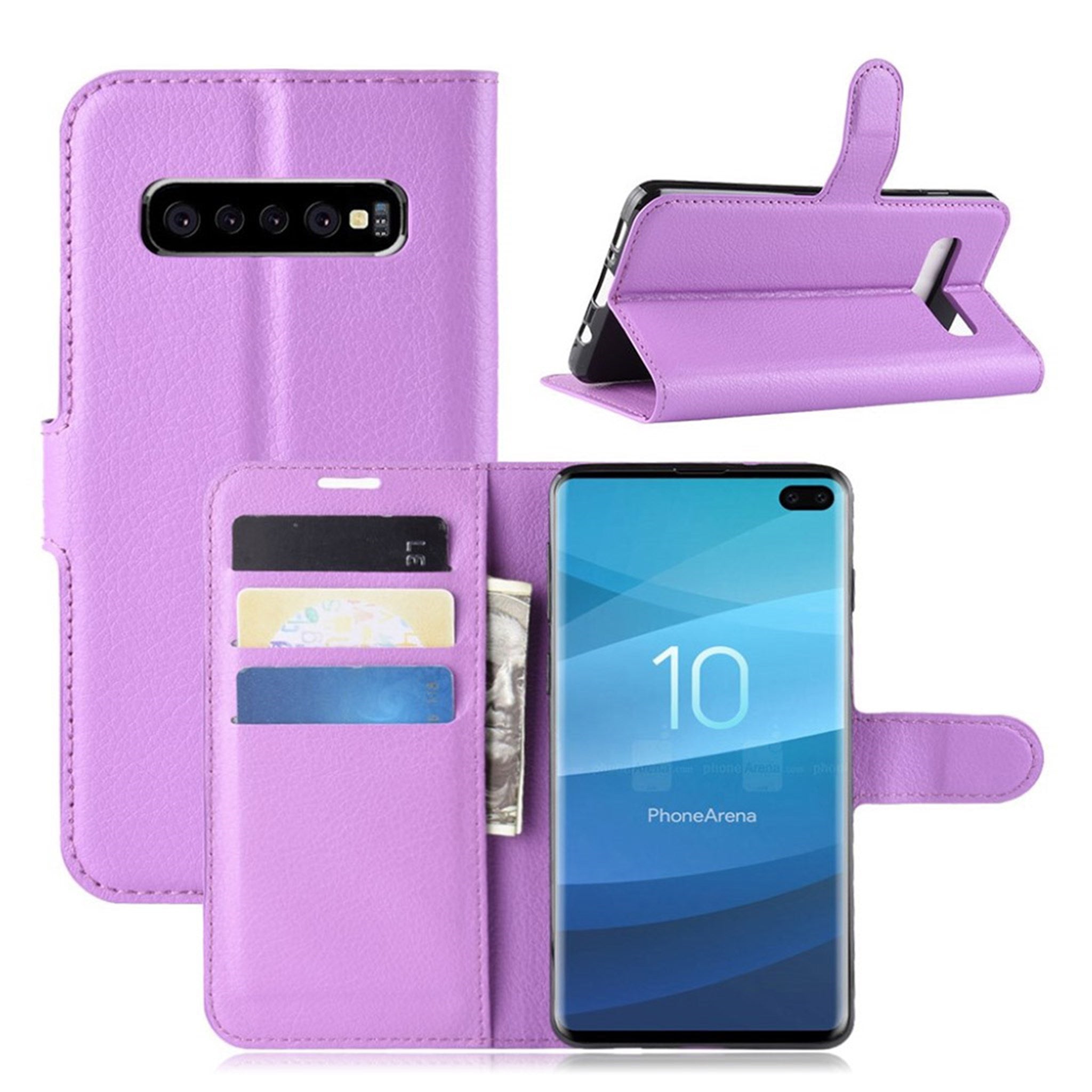 Samsung Galaxy S10 Plus litchi skin leather flip case - Purple