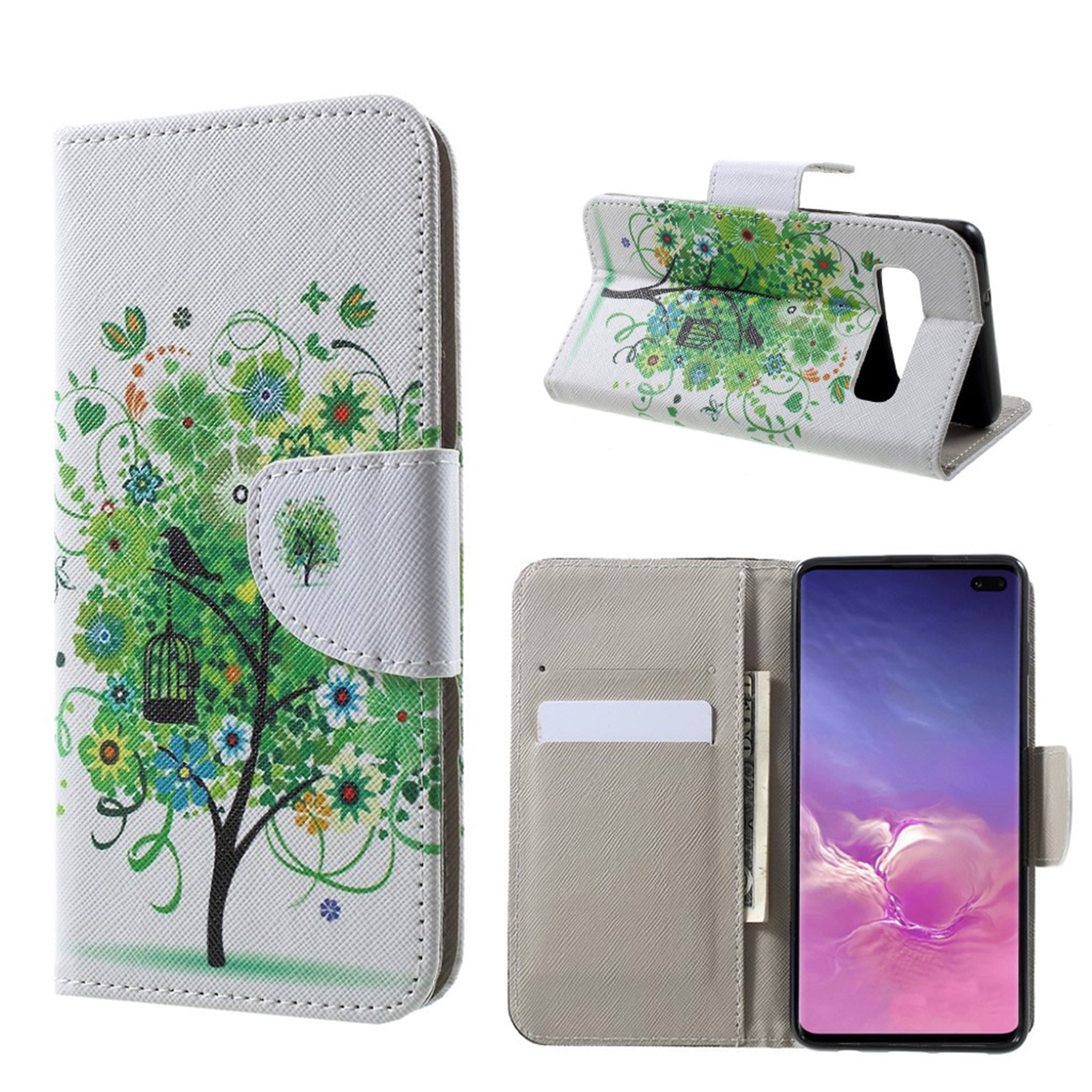 Samsung Galaxy S10 Plus cross texture leather flip case - Green Tree