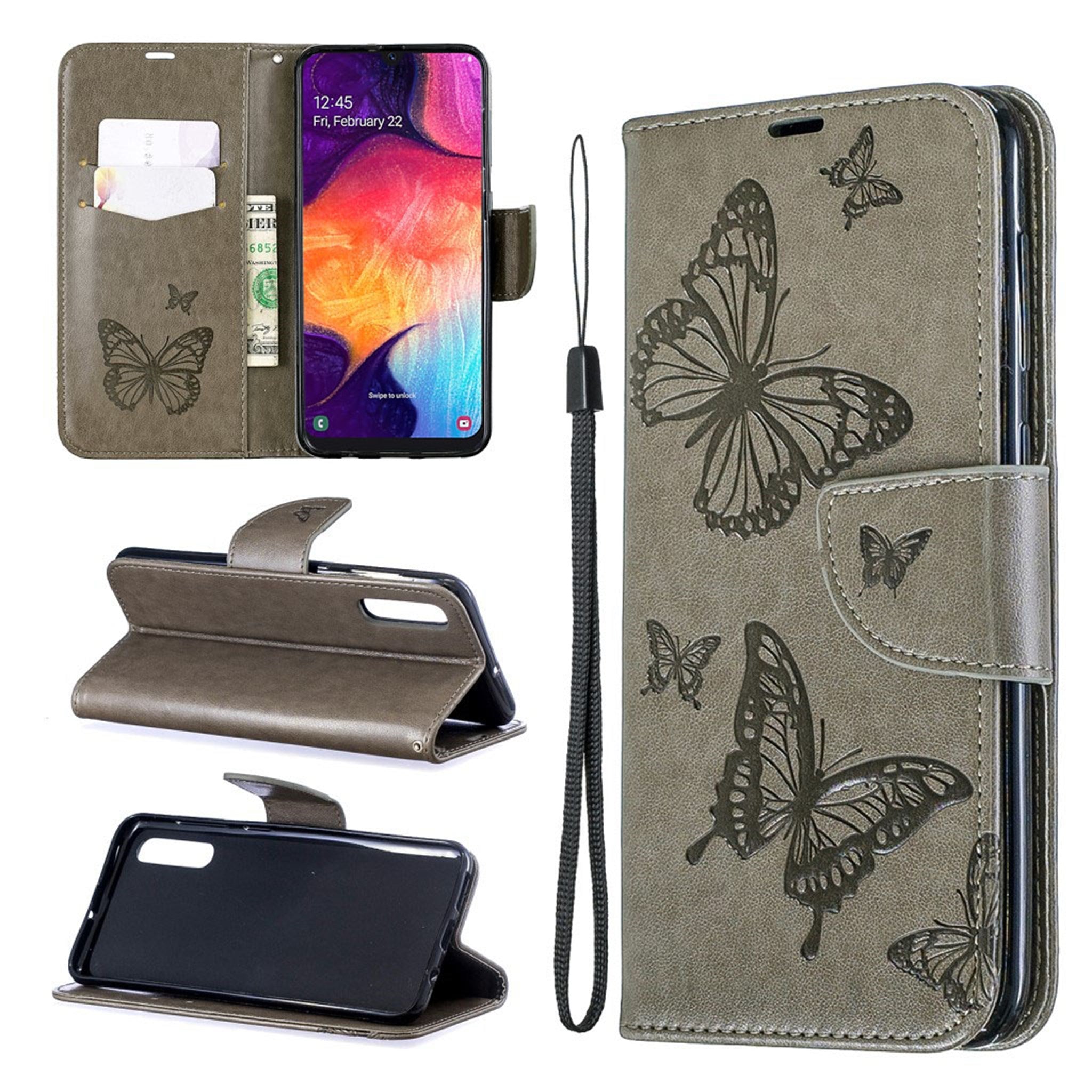 Butterfly Samsung Galaxy A50 flip case - Grey