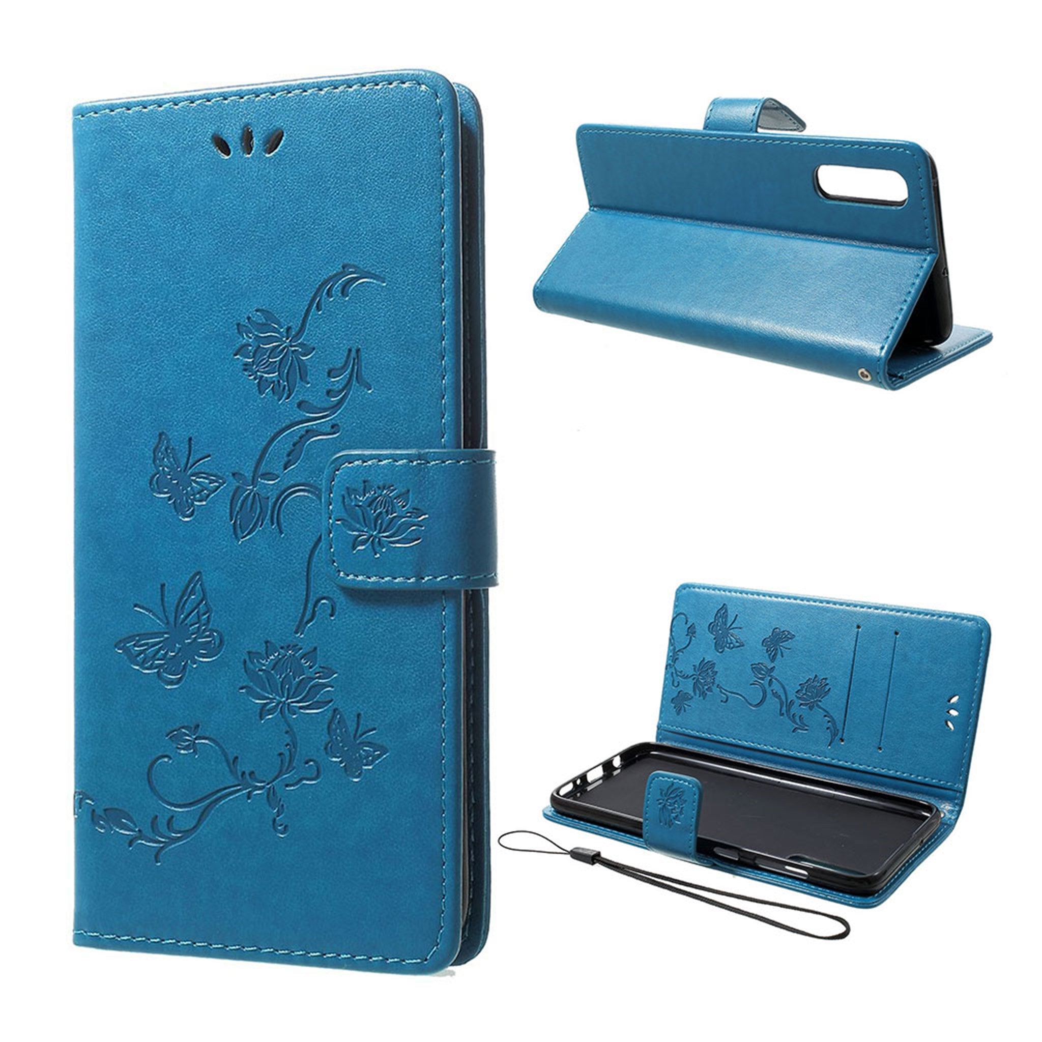 Samsung Galaxy A70 imprint butterfly leather case - Blue