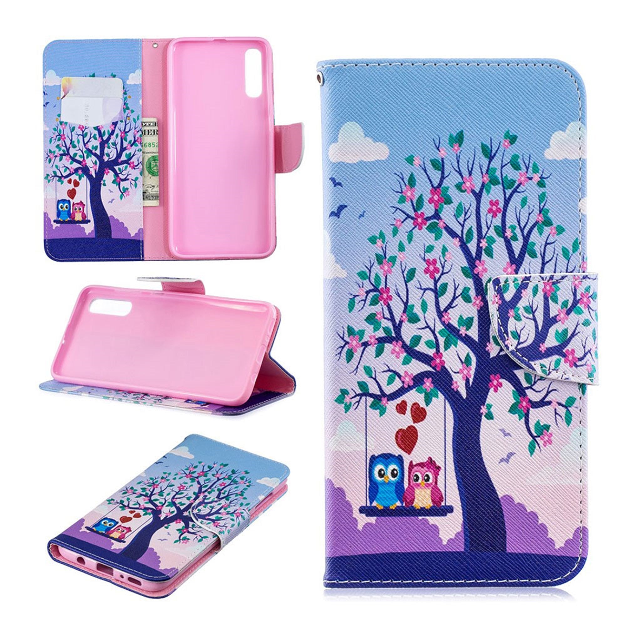 Samsung Galaxy A70 pattern leather case - Tree and Owls