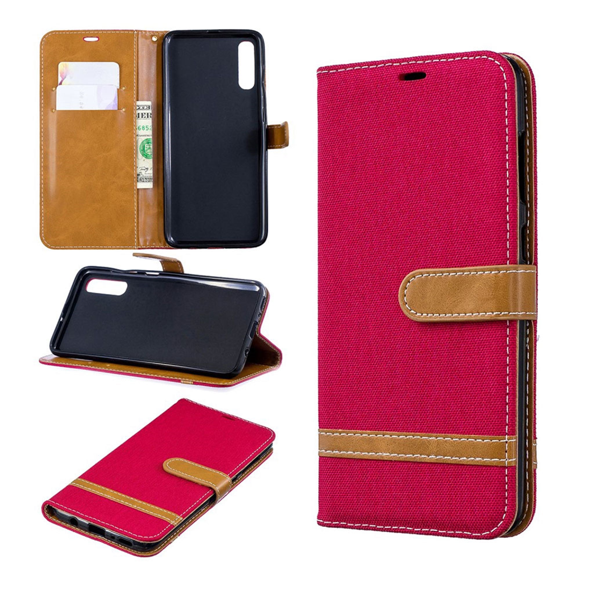 Samsung Galaxy A70 two-tone jeans leather case - Red