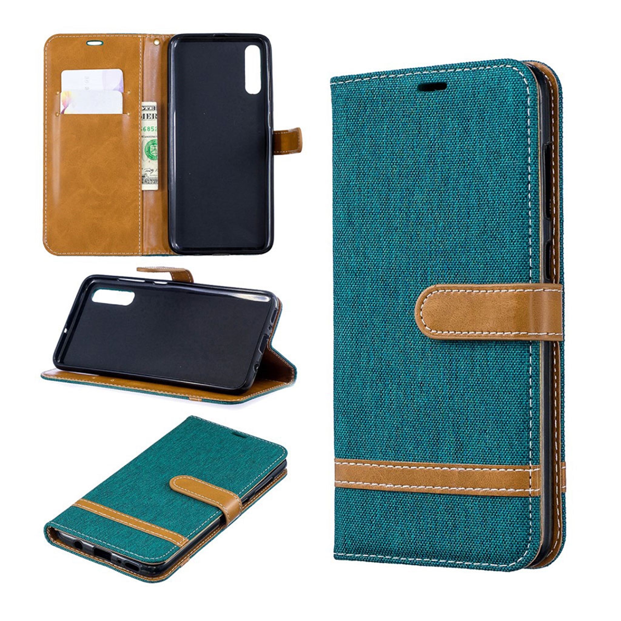 Samsung Galaxy A70 two-tone jeans leather case - Green