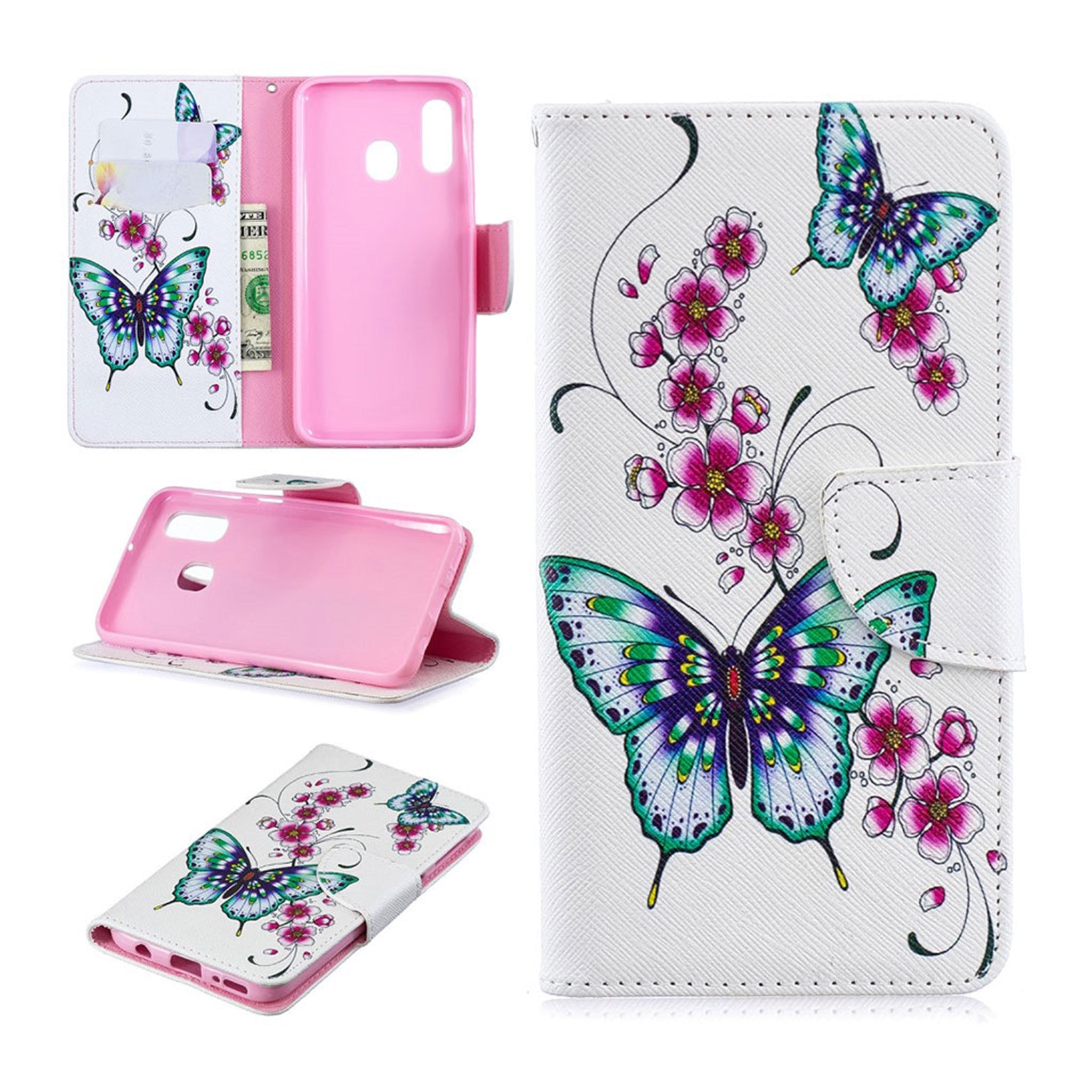 Samsung Galaxy A40 pattern leather case - Butterflies and Flowers