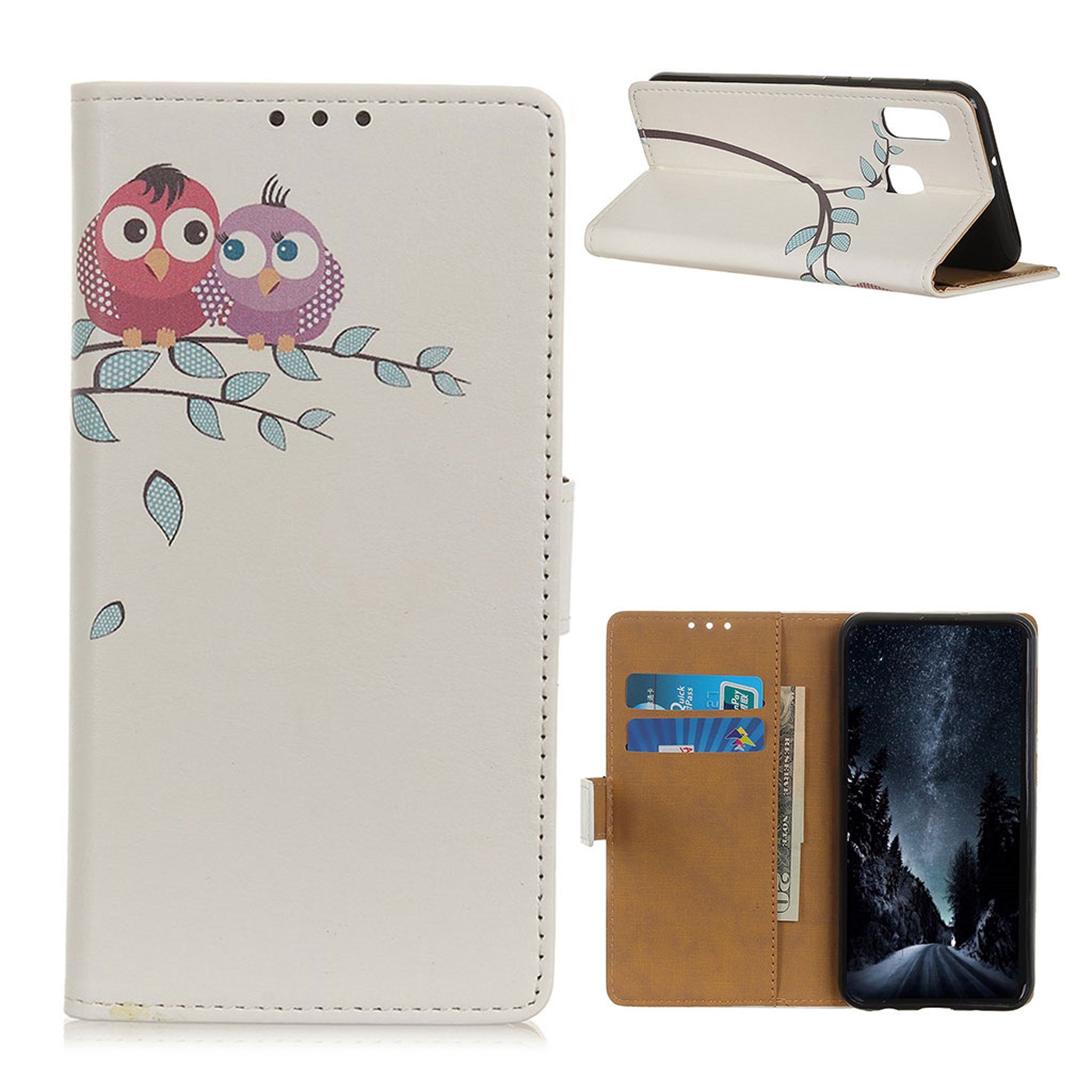 Samsung Galaxy A20e pattern leather case - Two Owls on the Tree Branch