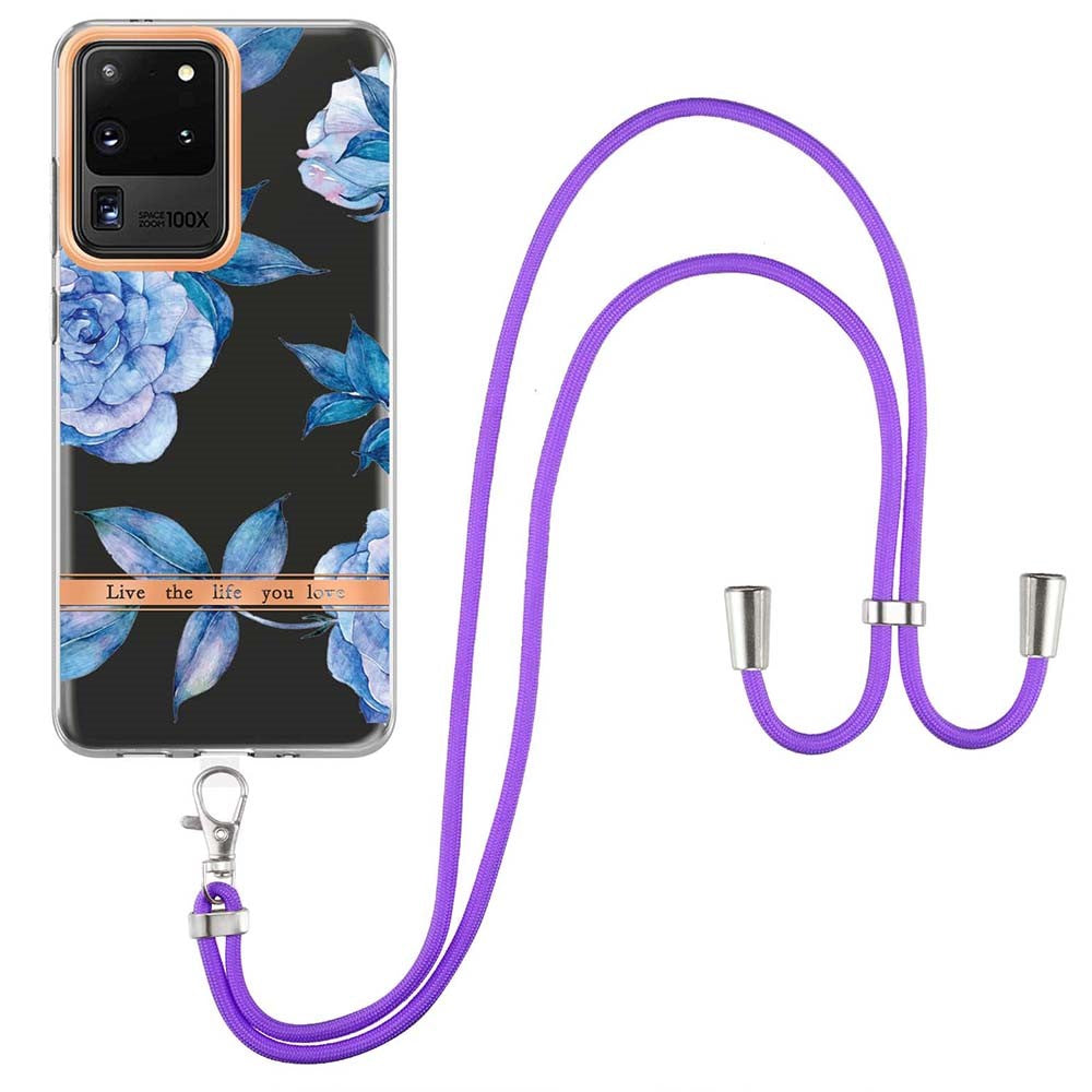Slim and durable softcover with lanyard for Samsung Galaxy S20 Ultra - Blue Peony