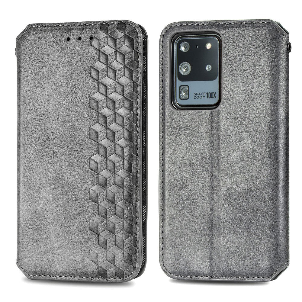 Leather case with a stylish rhombus imprint for Samsung Galaxy S20 Ultra - Grey