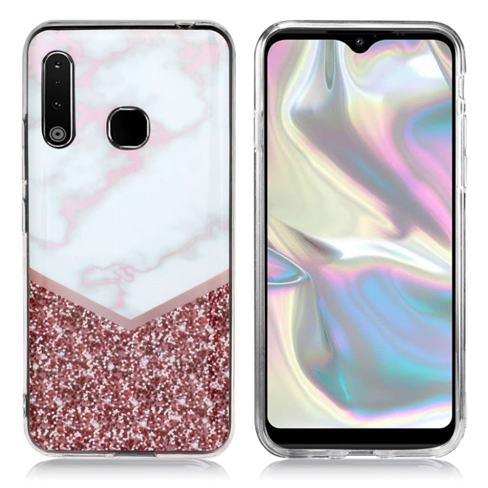 Marble Samsung Galaxy A70e case - White Marble and Glitter