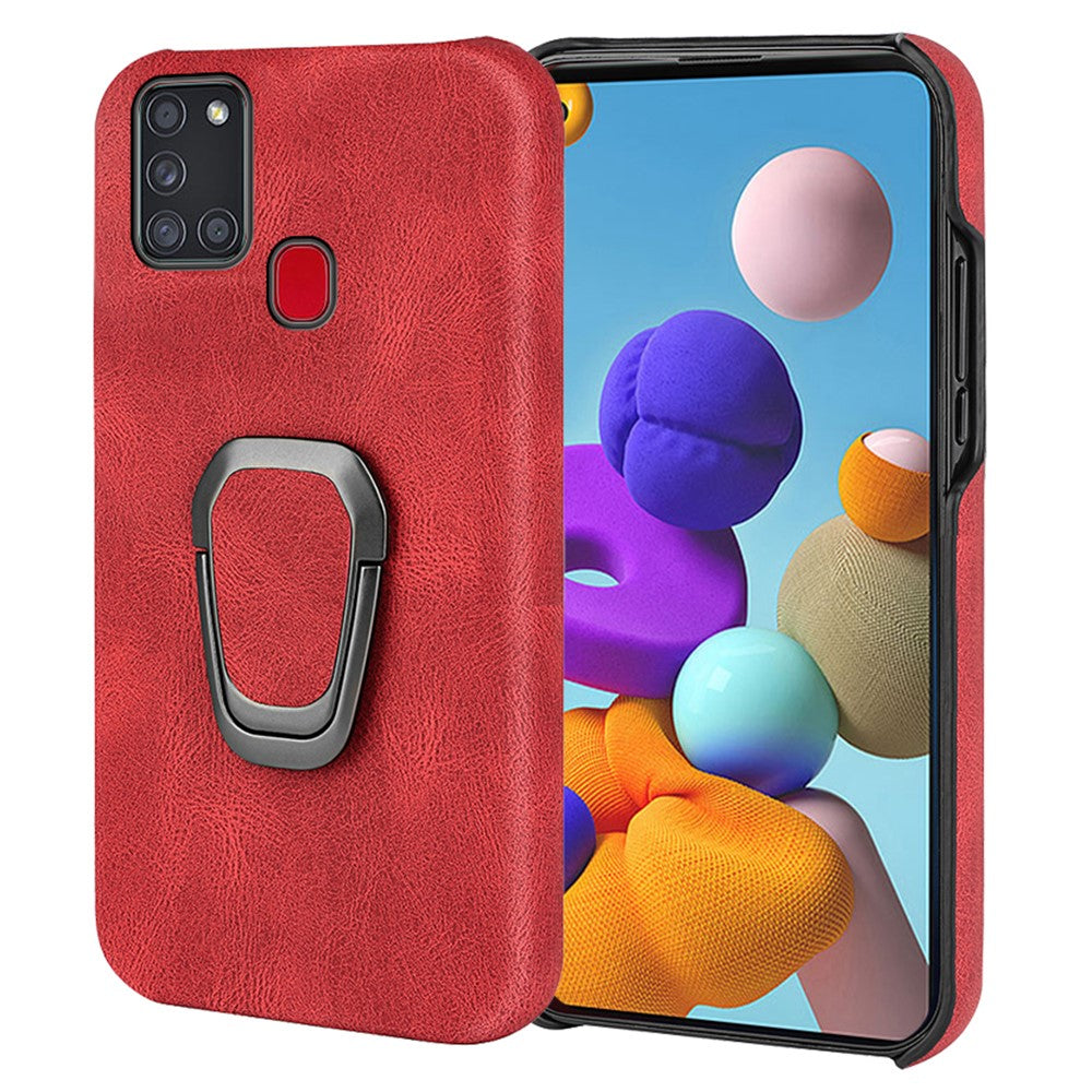 Shockproof leather cover with oval kickstand for Samsung Galaxy A21s - Red