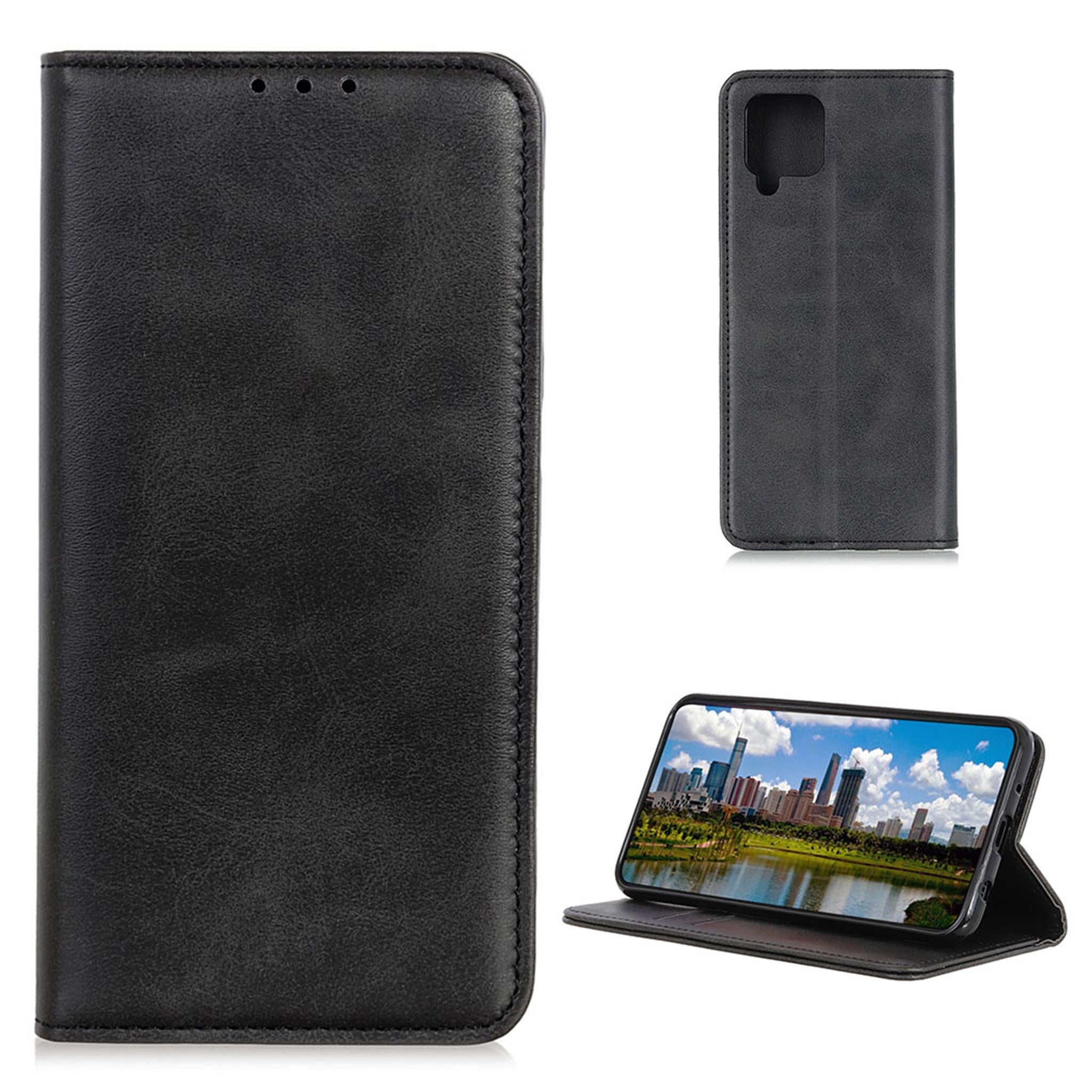 Wallet-style genuine leather flipcase for Samsung Galaxy A42 5G - Black