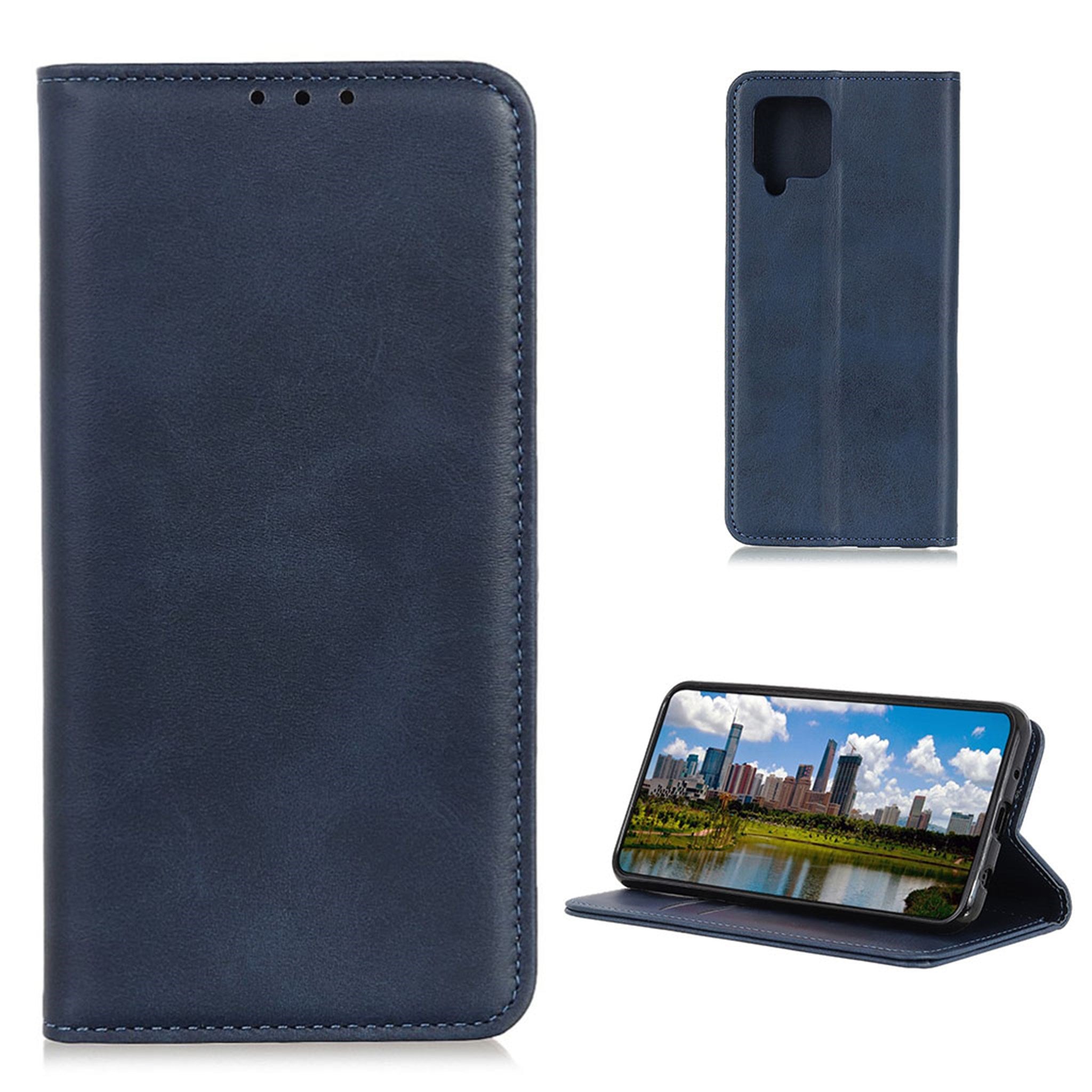 Wallet-style genuine leather flipcase for Samsung Galaxy A42 5G - Blue