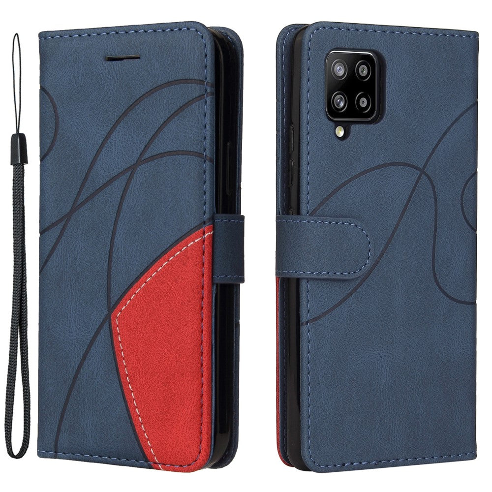 Textured leather case with strap for Samsung Galaxy A42 5G - Blue