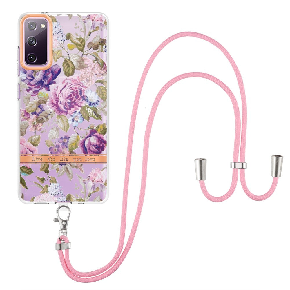 Slim and durable softcover with lanyard for Samsung Galaxy S20 FE 2022 / S20 FE 5G - Purple Peony