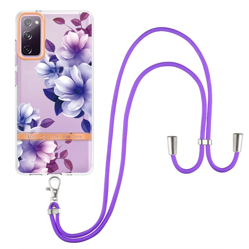 Slim and durable softcover with lanyard for Samsung Galaxy S20 FE 2022 / S20 FE 5G - Purple Begonia