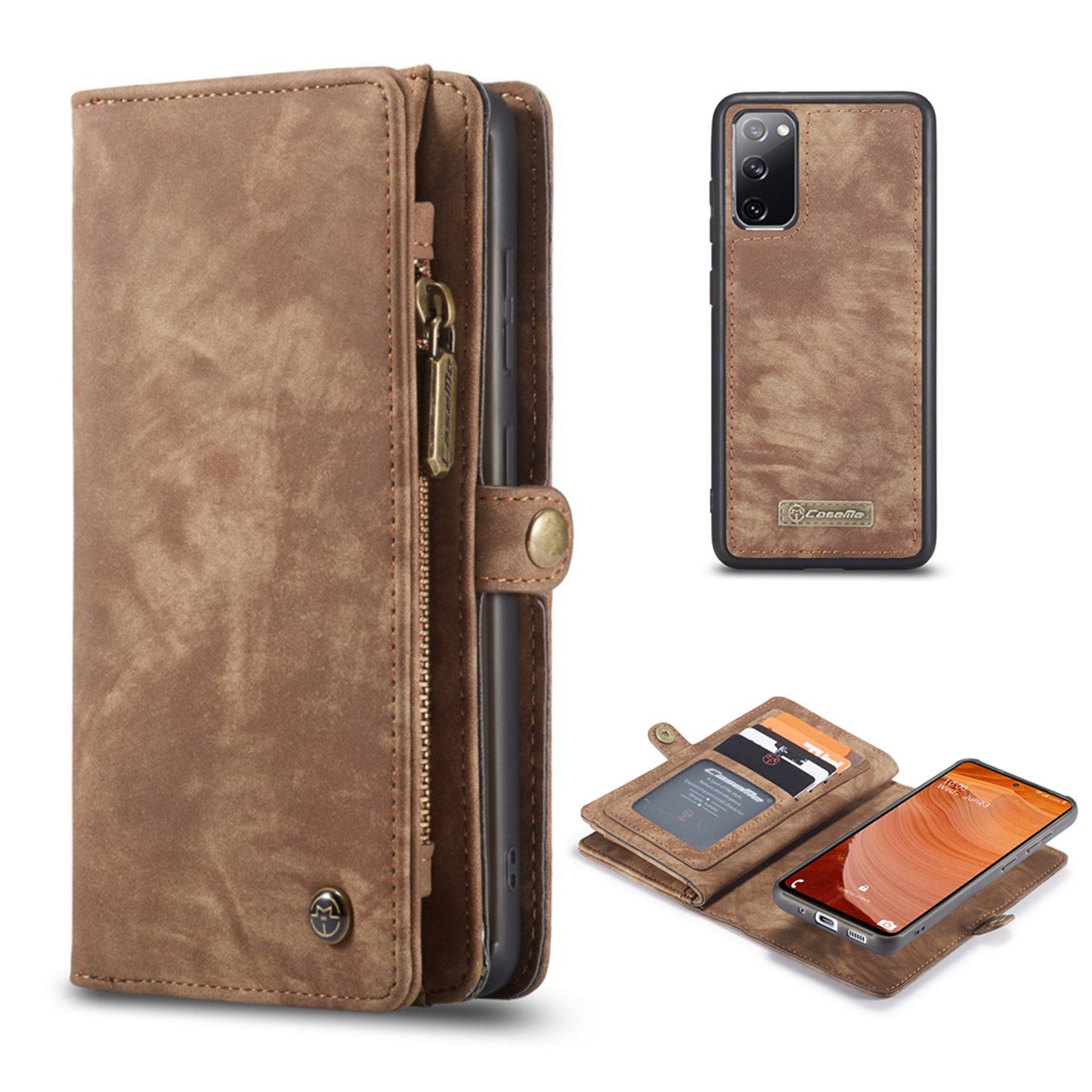 CaseMe Samsung Galaxy S20 FE 5G Zipper Wallet - Brown