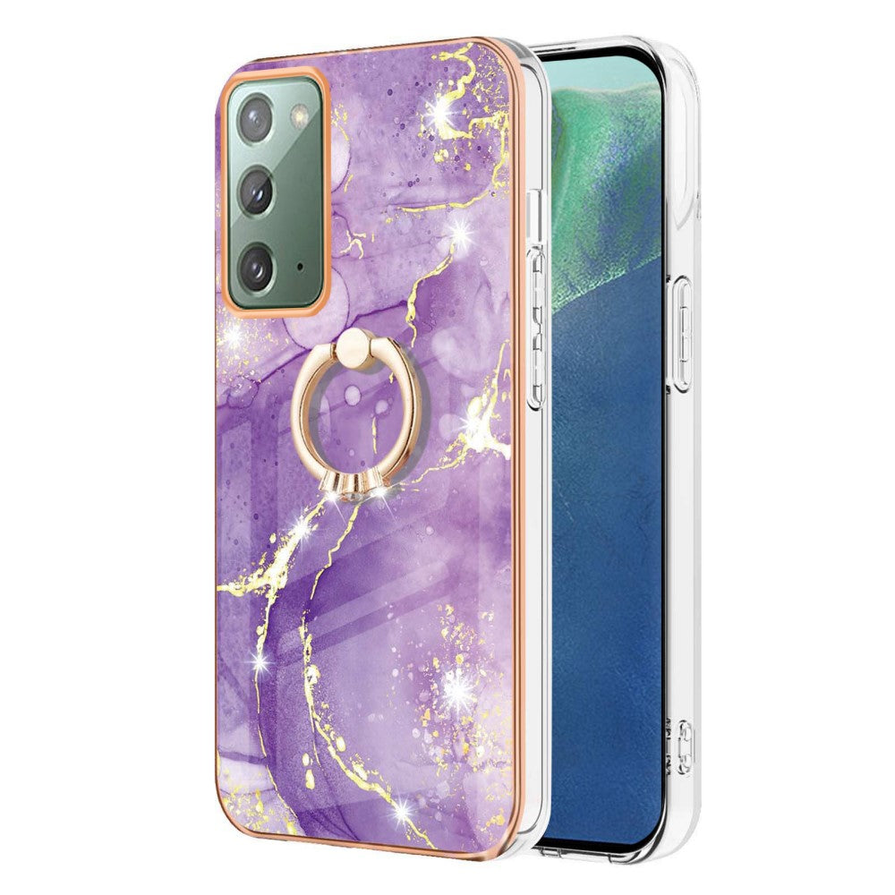 Marble patterned cover with ring holder for Samsung Galaxy Note 20 5G - Purple Marble Haze