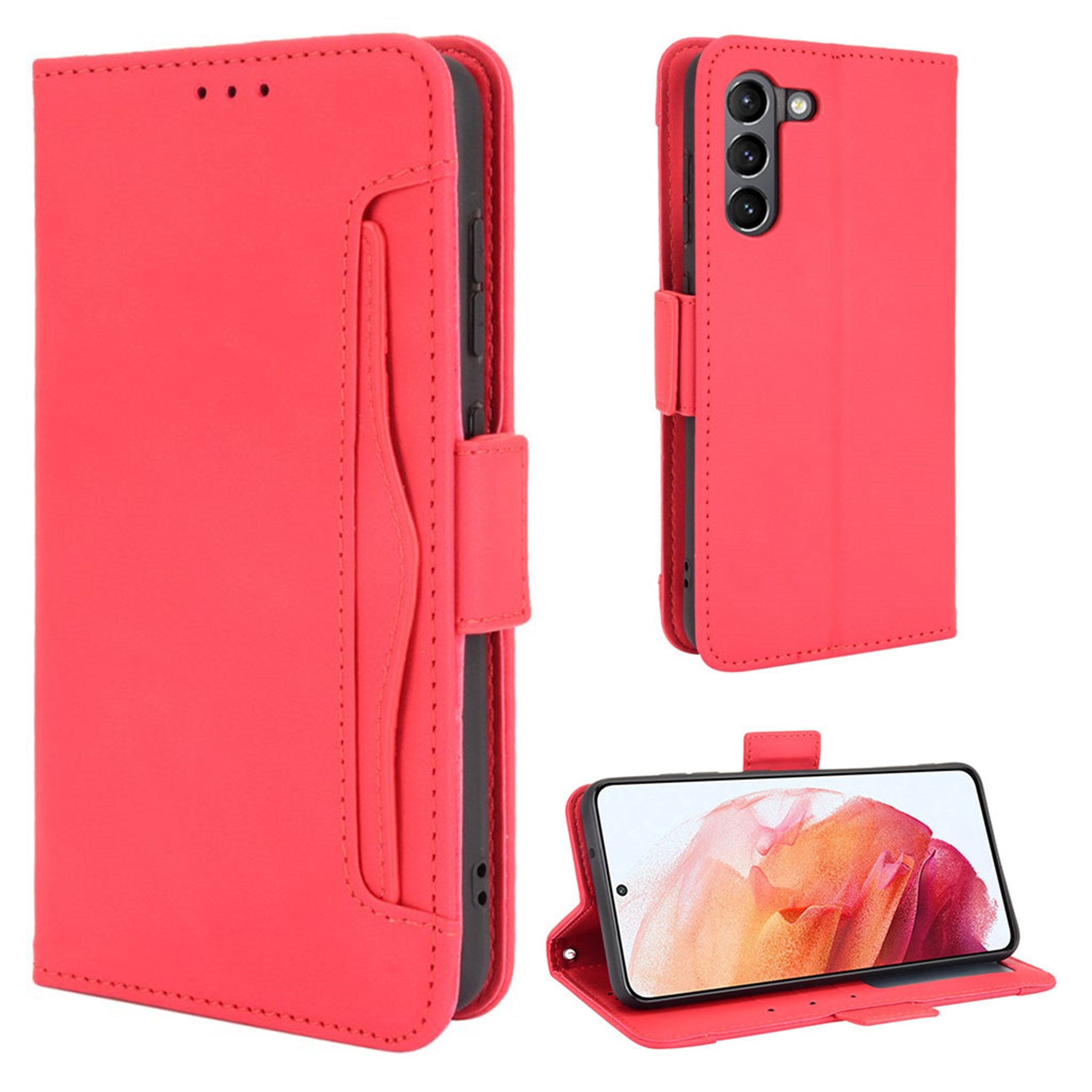 Modern-styled leather wallet case for Samsung Galaxy S21 FE - Red
