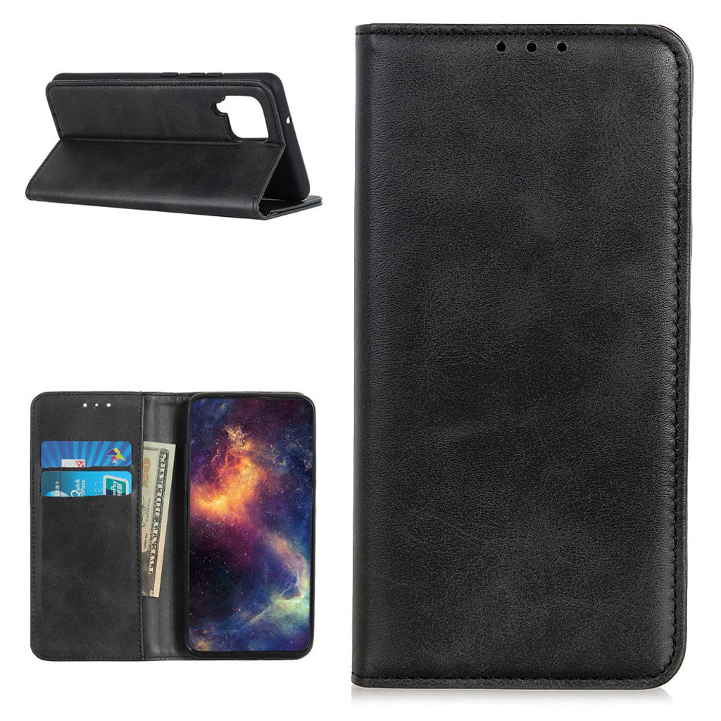 Wallet-style genuine leather flipcase for Samsung Galaxy A12 5G - Black