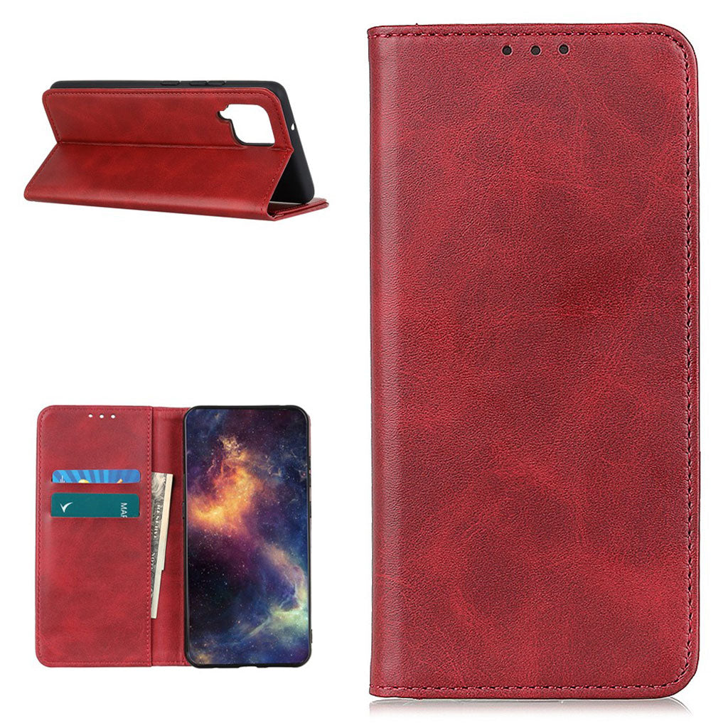 Wallet-style genuine leather flipcase for Samsung Galaxy A12 5G - Red