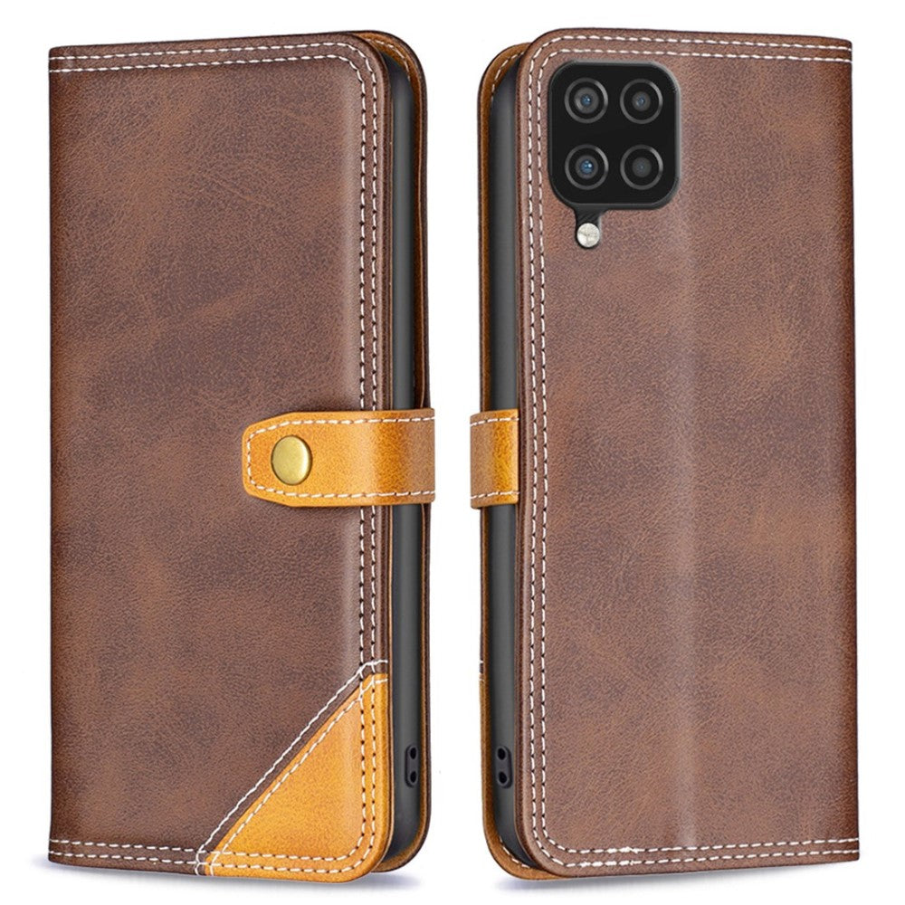 BINFEN two-color leather case for Samsung Galaxy A12 5G - Coffee