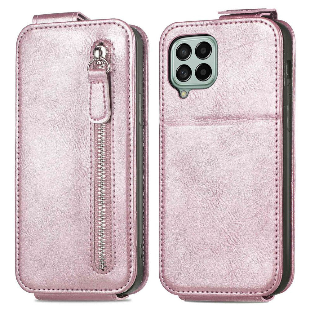 Vertical flip phone case with zipper for Samsung Galaxy A12 5G - Rose Gold