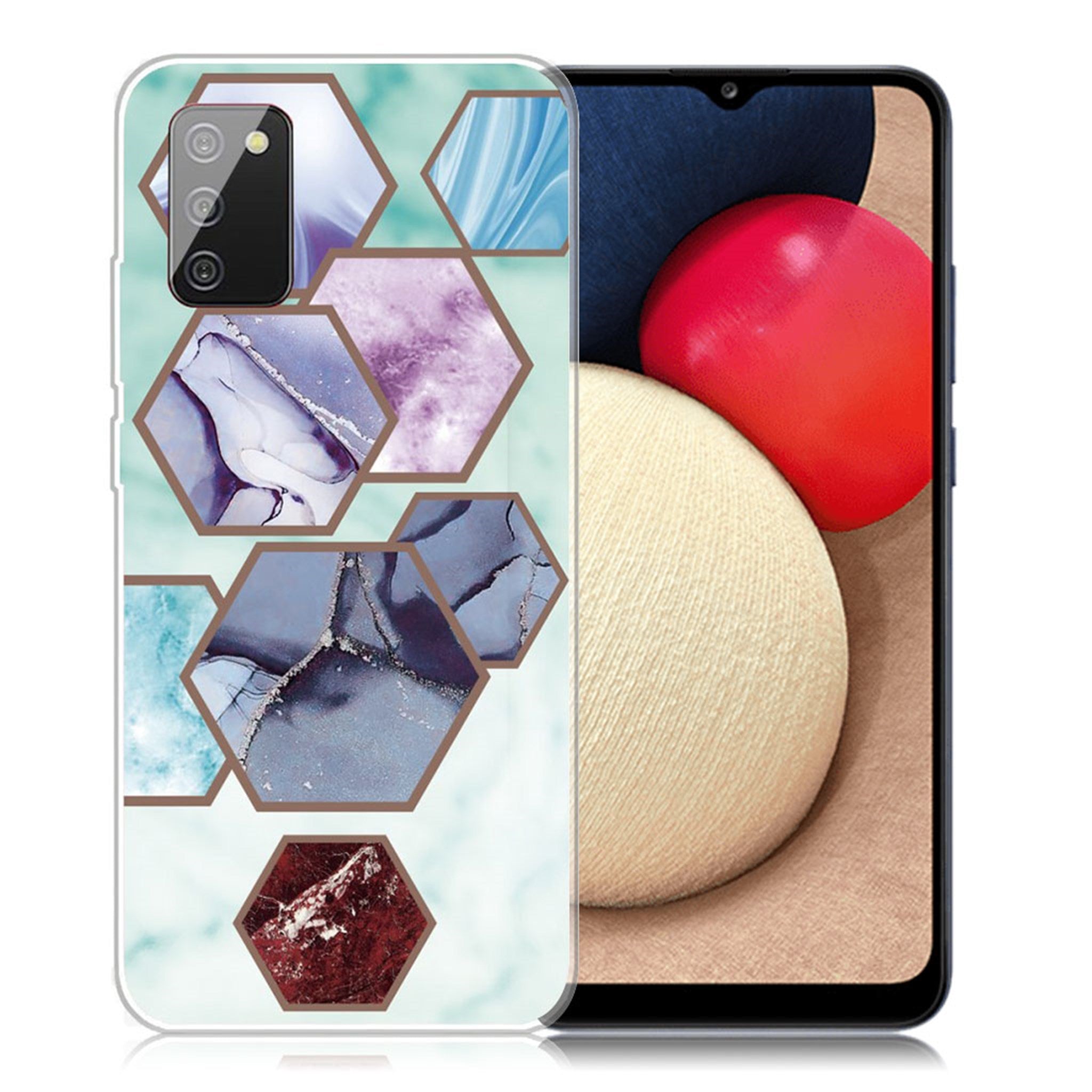 Marble Samsung Galaxy A02s case - Hexagon Fragments in Sky Blue