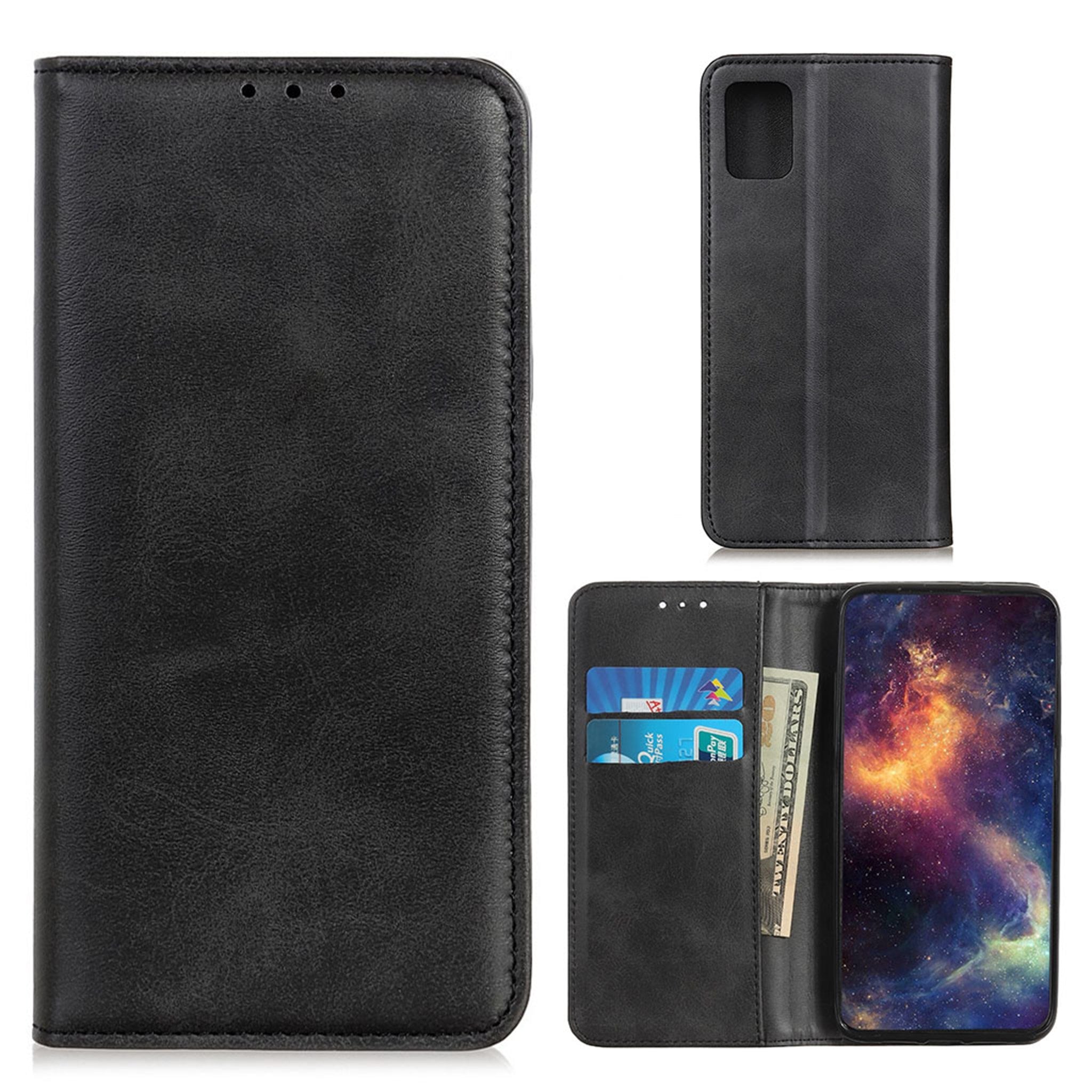 Wallet-style genuine leather flipcase for Samsung Galaxy A02s - Black