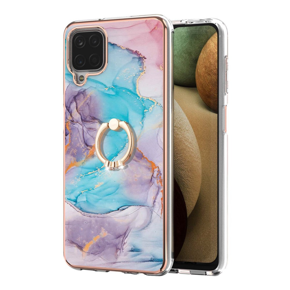Marble patterned cover with ring holder for Samsung Galaxy M12 / F12 / A12 5G - Milky Way Marble Blue
