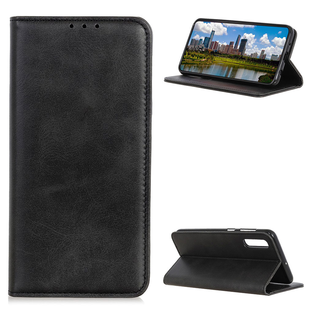 Wallet-style genuine leather flipcase for Samsung Galaxy A02 - Black