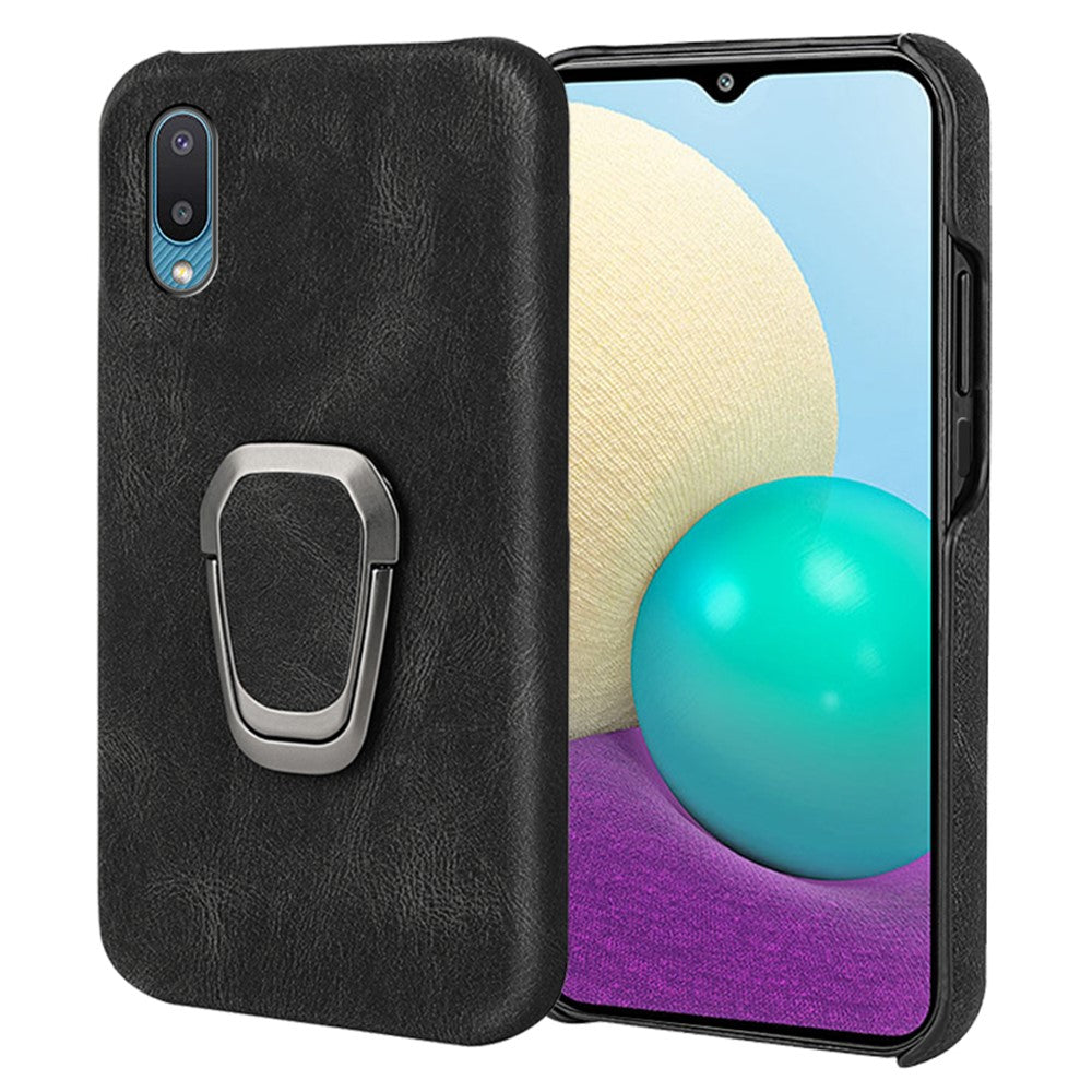 Shockproof leather cover with oval kickstand for Samsung Galaxy M02 / A02 - Black