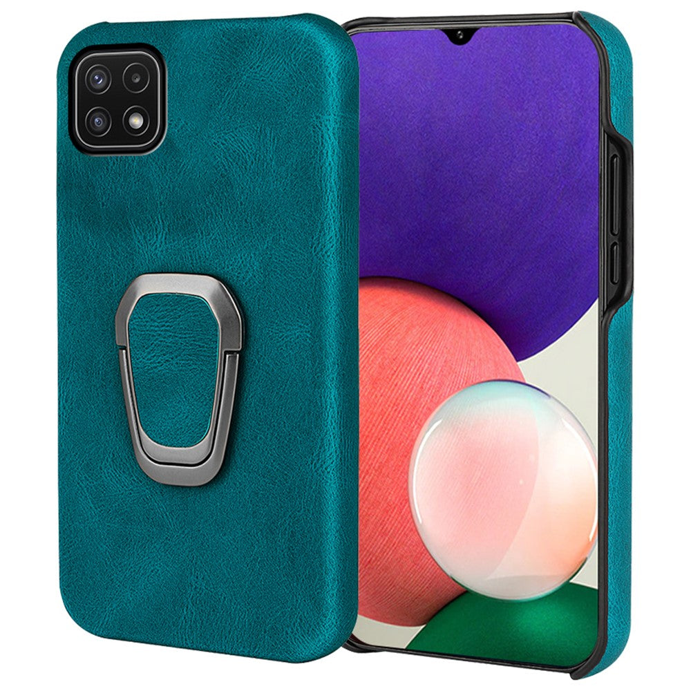 Shockproof leather cover with oval kickstand for Samsung Galaxy A22 5G - Cyan
