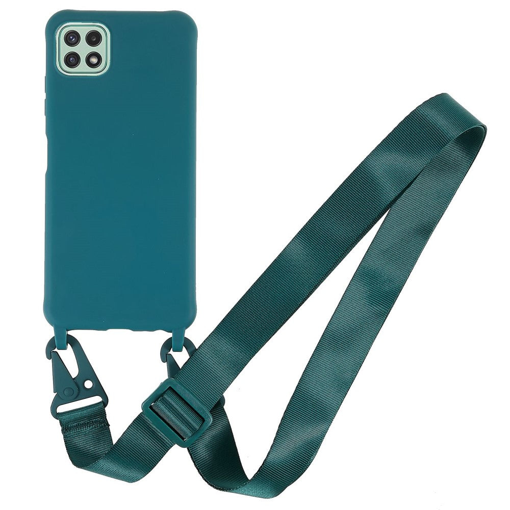 Thin TPU case with a matte finish and adjustable strap for Samsung Galaxy A22 5G - Dark Green