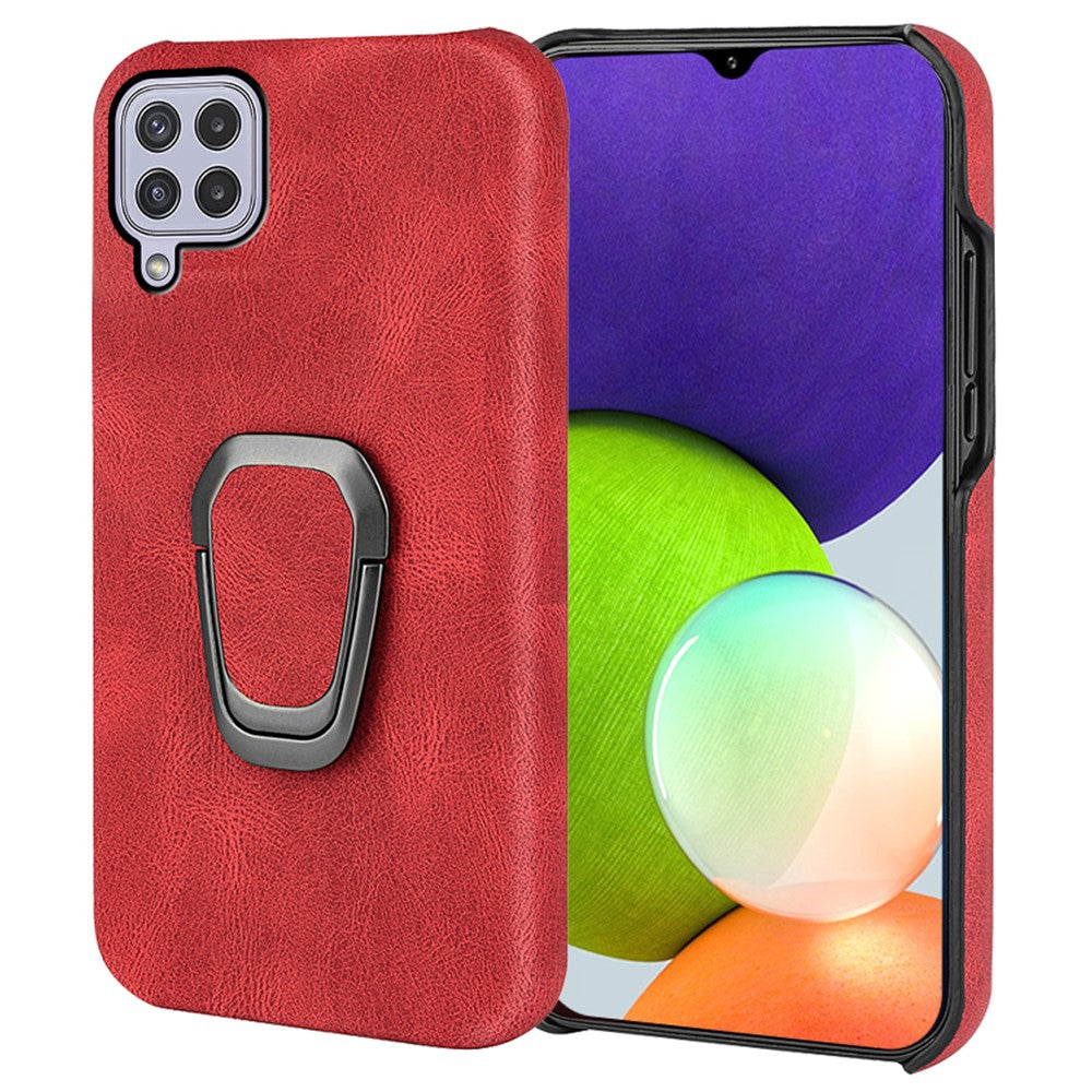 Shockproof leather cover with oval kickstand for Samsung Galaxy A22 4G - Red