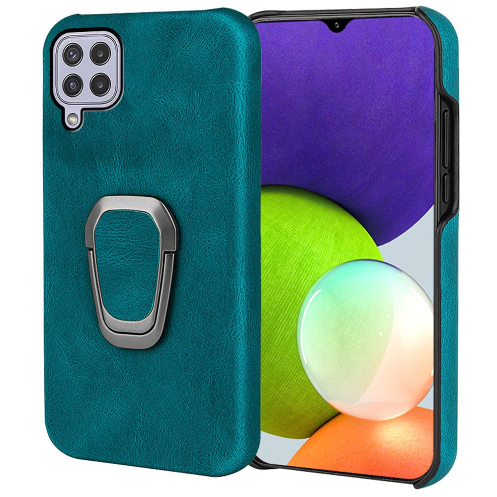 Shockproof leather cover with oval kickstand for Samsung Galaxy A22 4G - Cyan