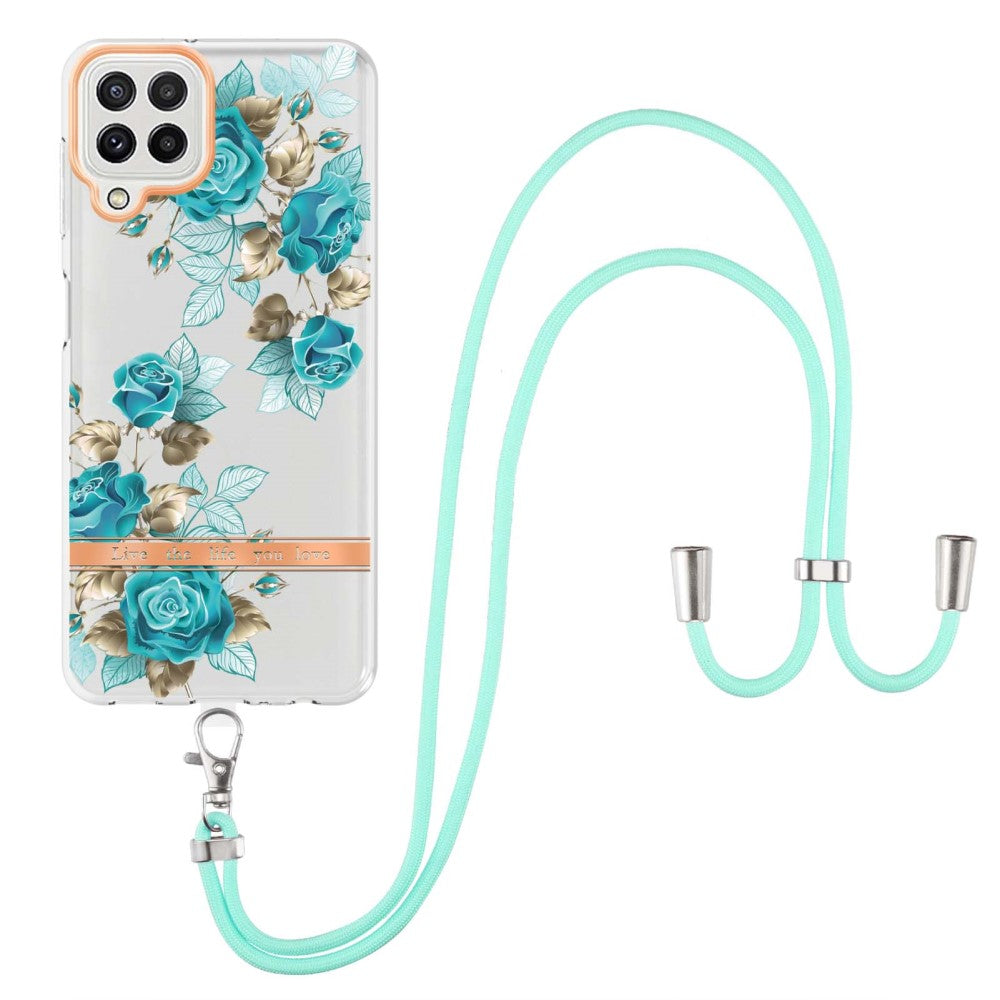 Slim and durable softcover with lanyard for Samsung Galaxy A22 4G / M32 - Blue Rose