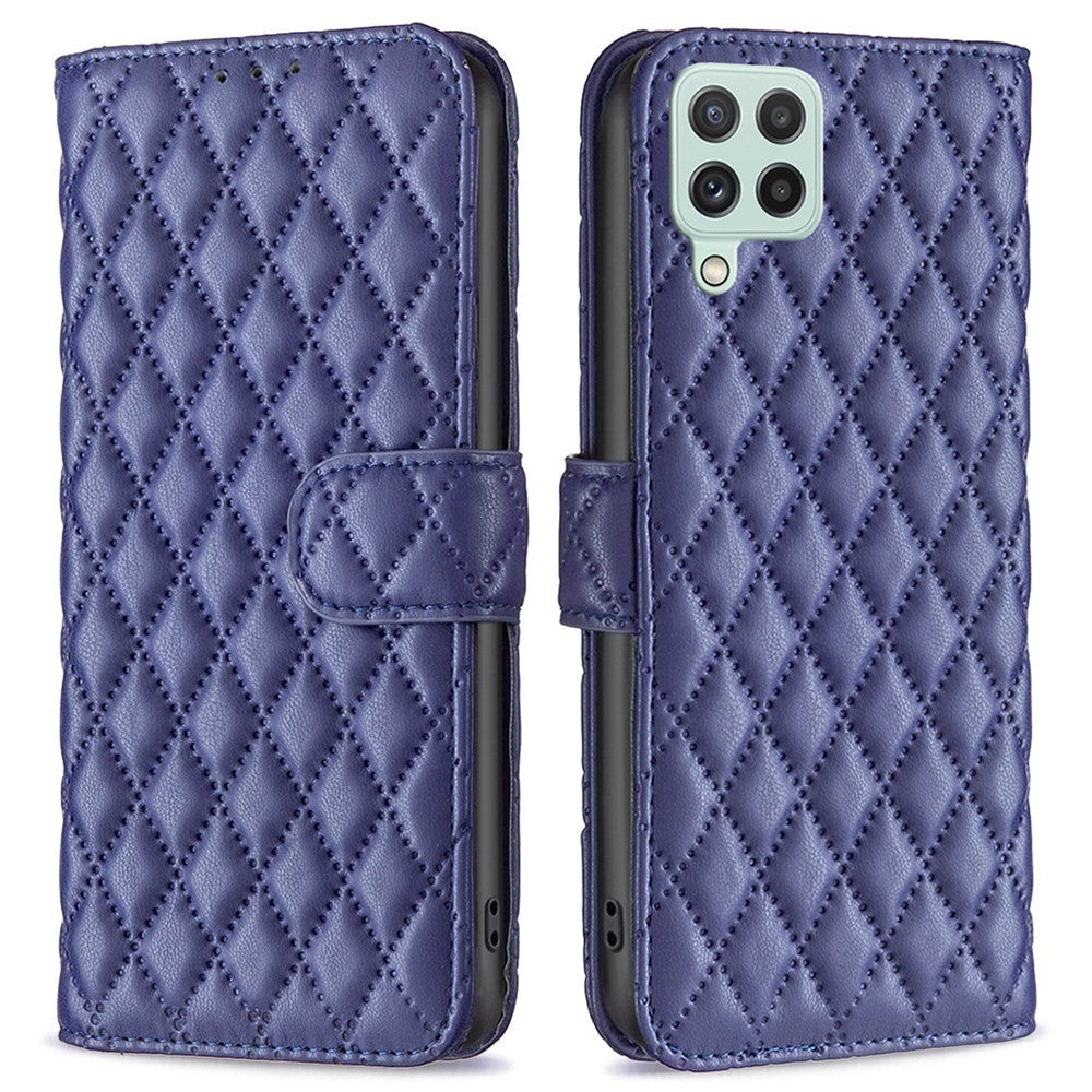 Rhombus pattern matte flip case for Samsung Galaxy A22 4G - Blue