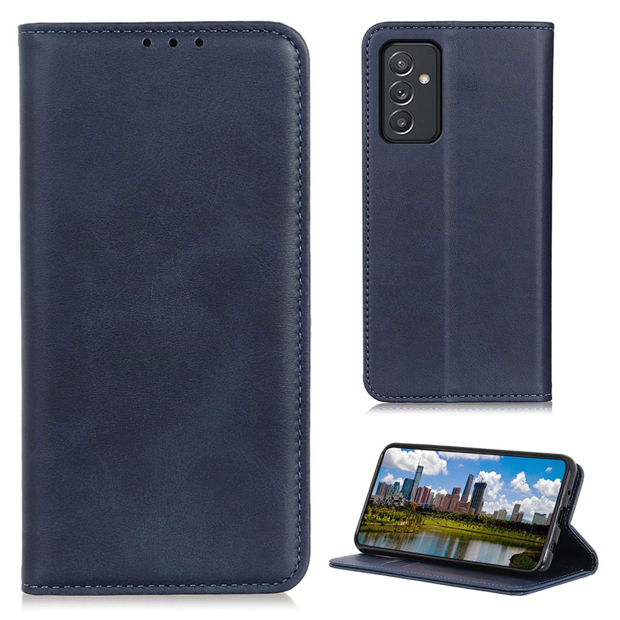 Wallet-style genuine leather flipcase for Samsung Galaxy A82 5G - Blue
