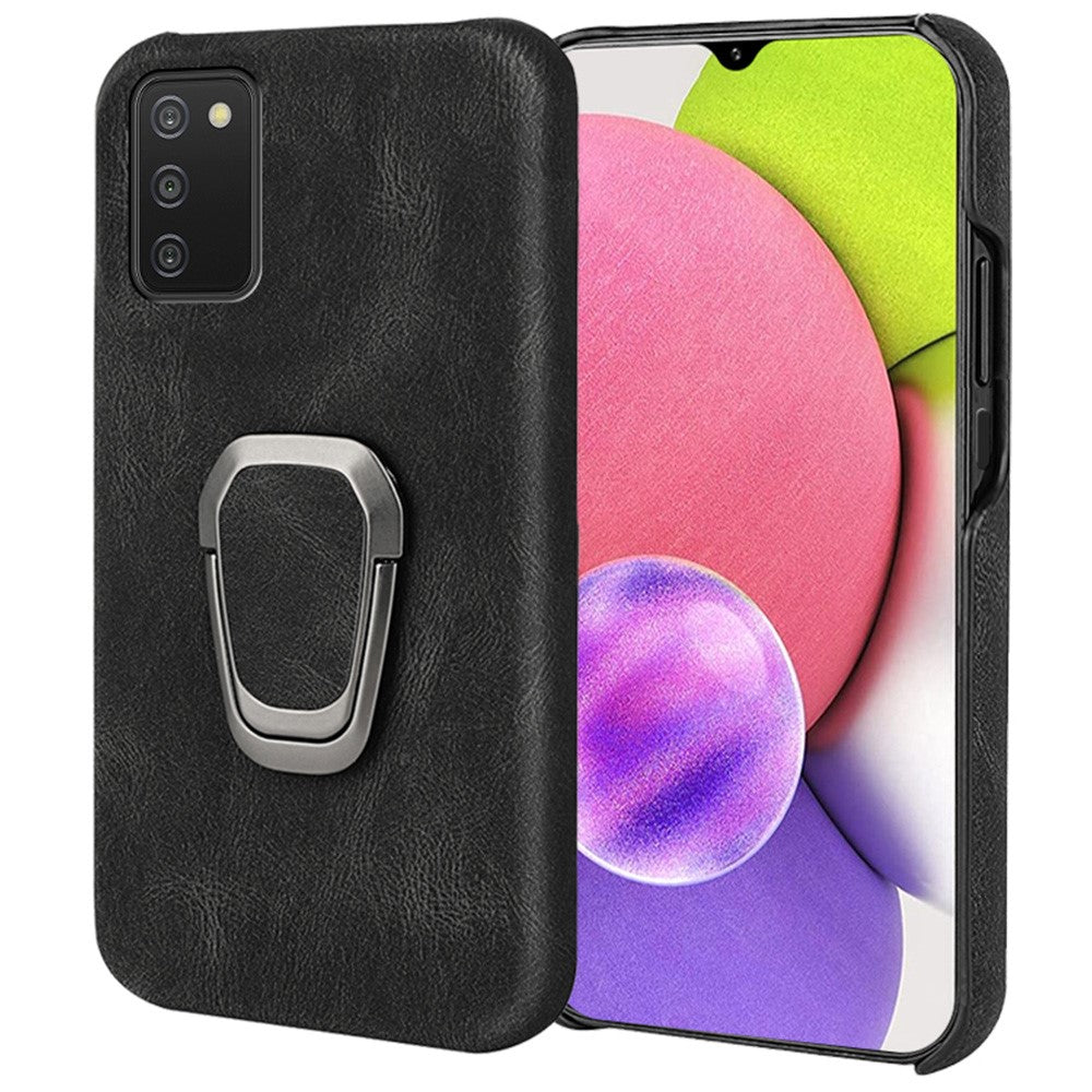 Shockproof leather cover with oval kickstand for Samsung Galaxy A03s - Black