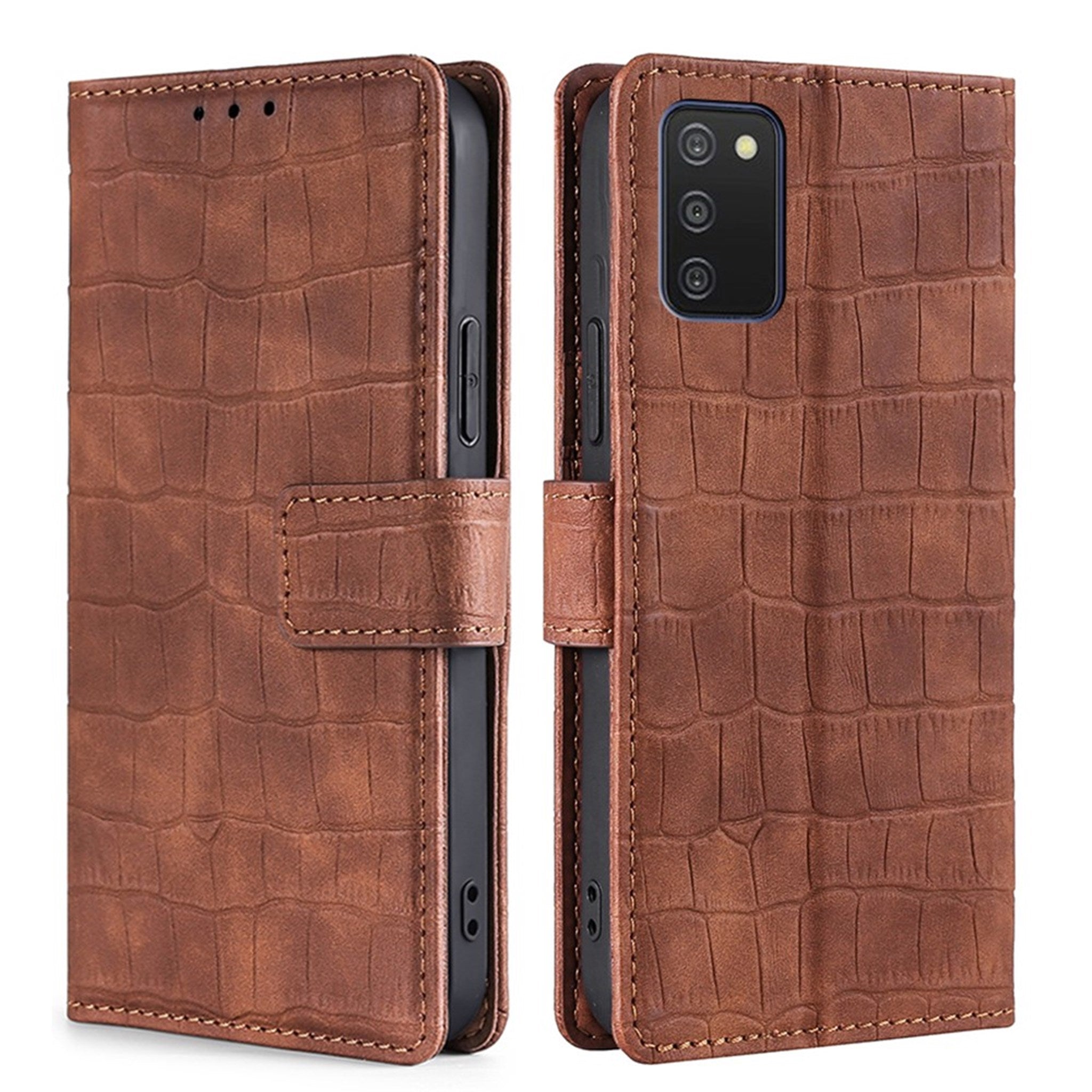 Crocodile textured leather case for Samsung Galaxy A03s - Brown