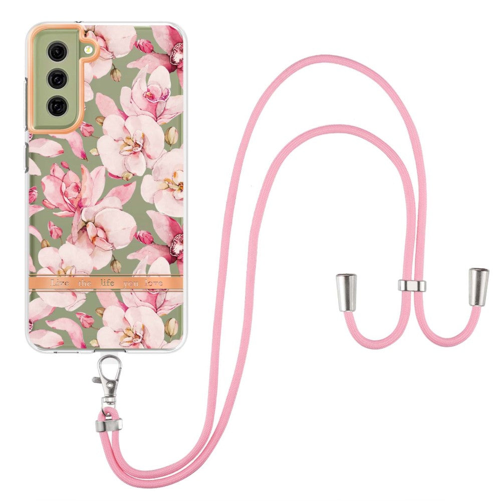 Slim and durable softcover with lanyard for Samsung Galaxy S21 FE - Pink Gardenia